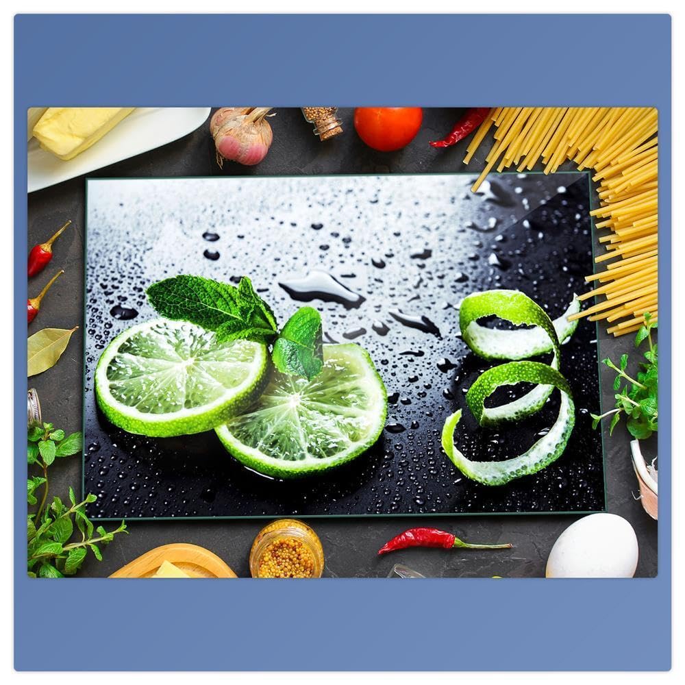 Herdabdeckplatte Abdeckung Ceranfeld Abdeckplatte Schneidebrett 1-Teilig 80x52 Lemon Grün Spritzschutz Glasplatte Ceranfeldabdeckung Schutz für Kochplatten Herdschutz Sicherheitsglas Glasschneidebrett