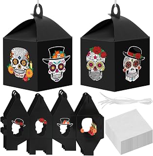 VIHOSE 12 Sets Day of The Dead Crafts Sugar Skull Masks Tissue Paper Suncatchers Craft Kits Bulk Make Your Own Lanterns Ornament DIY Day of The Dead Supplies for Halloween Mexican Party Decoration