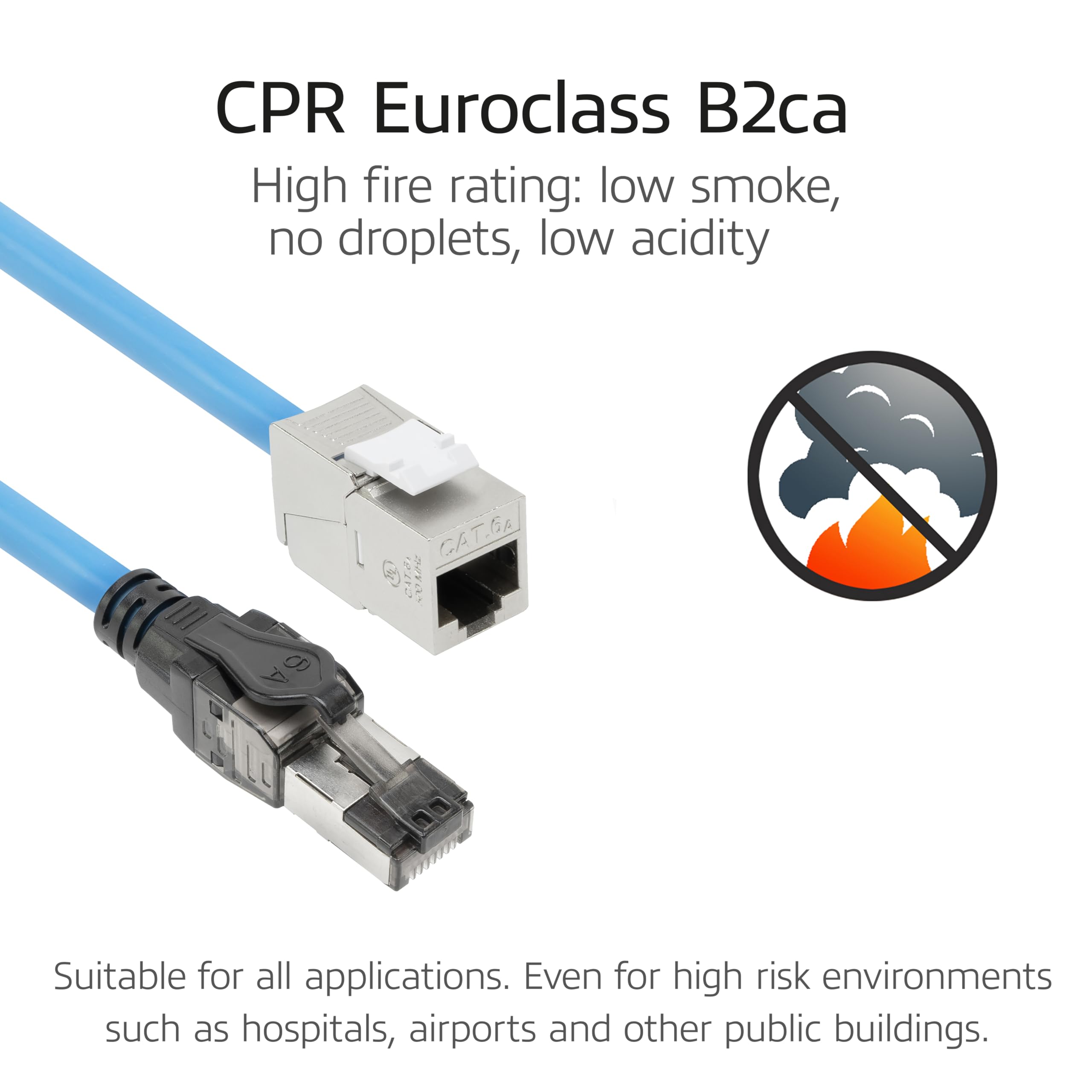ACT Câble d'installation CAT6A S/FTP, 25 m, pré-assemblé, prise en charge 4PPoE, 100 W, 23 AWG, classification B2ca, connecteur RJ45, pour environnements à haut risque, mâle vers femelle - FB0125