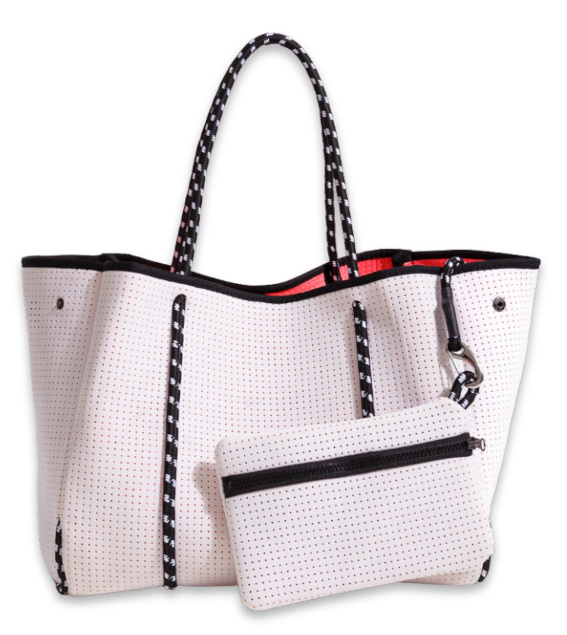 POPUPS Large Neoprene Tote Bag for Women - Everyday Designer Handbag for Travel Work and Beach with Pockets and Zipper Pouch