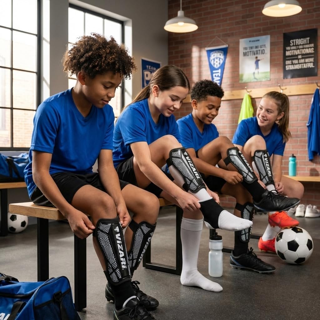Vizari Malaga Soccer Shin Guards for Kids | Soccer Gear for Boys Girls | Protective Soccer Equipment | Adjustable Straps