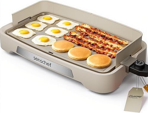 Cleansnap - Plancha eléctrica diaria, gran regalo para fiestas familiares, parrilla antiadherente de 20 pulgadas con protector plegable