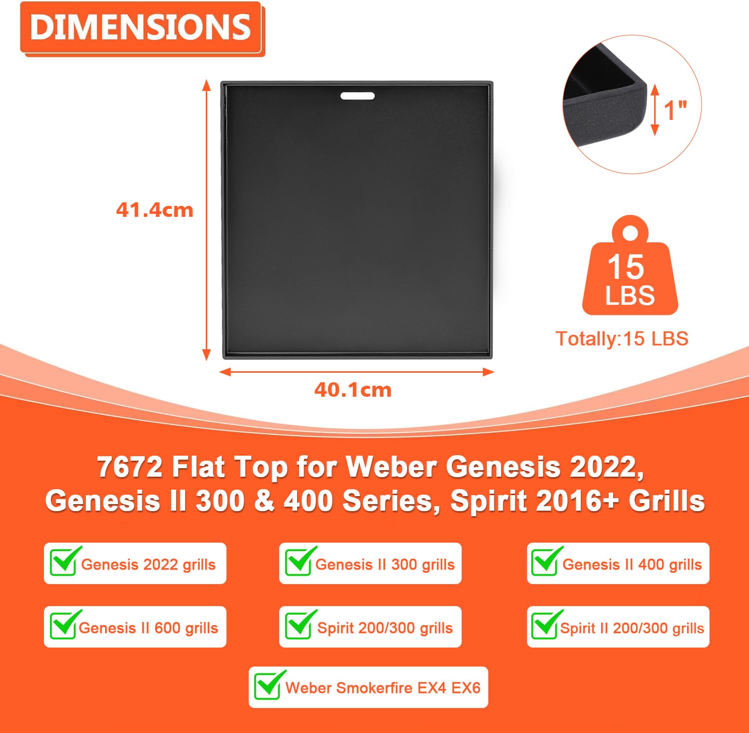 GFTIME 7672 Uniwersalna żeliwna płyta grillowa z powłoką zapobiegającą przywieraniu do grilla gazowego Weber Genesis 300 (od 2022) i Spirit 300 (od 2016) – kompatybilna z Weber Smokefire EX4 EX6