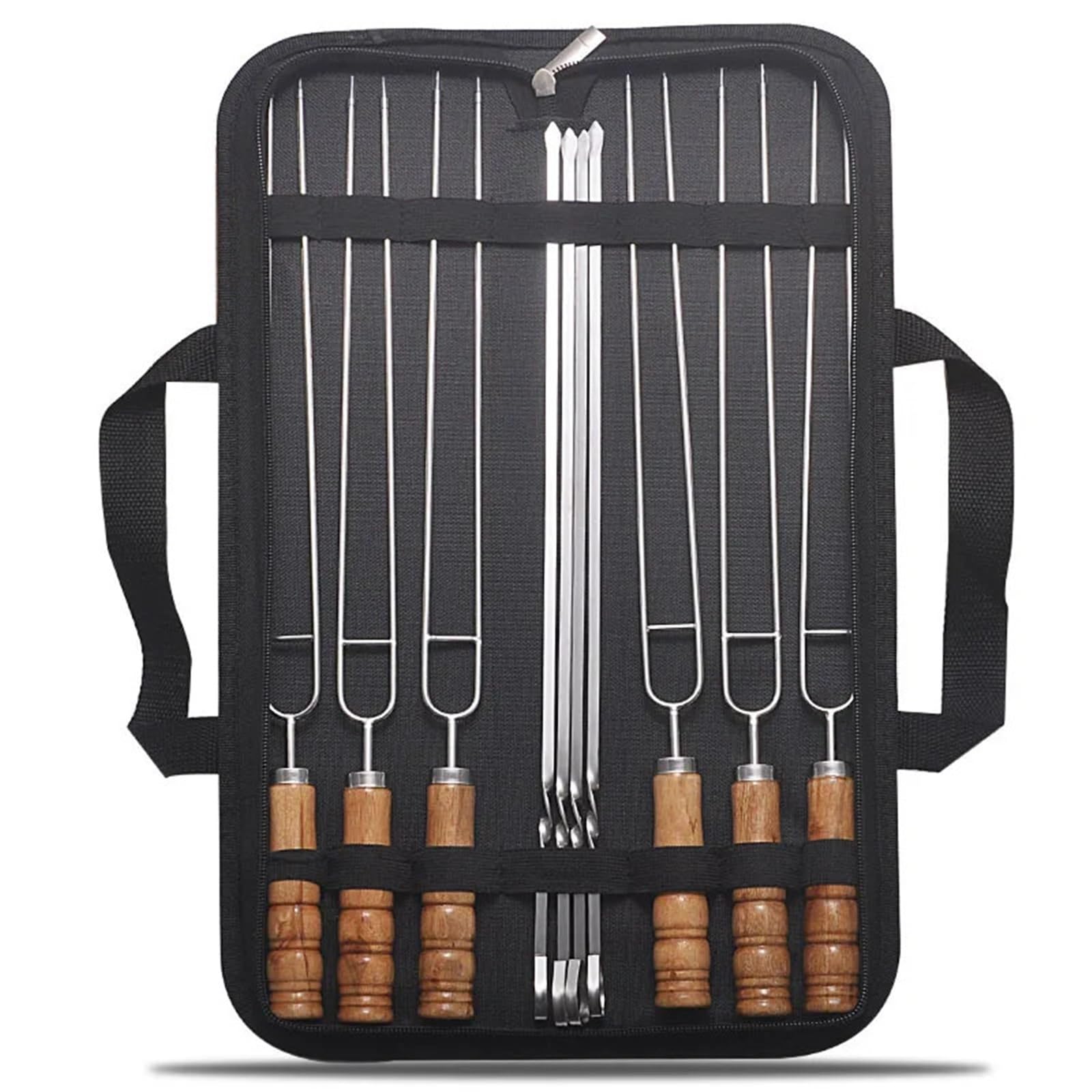 Spiedini Con Manici In Legno Forchetta for barbecue a doppio ago in acciaio inossidabile Kit di spiedini multiuso for campeggio esterno 10 pezzi Set grill con manico in legno