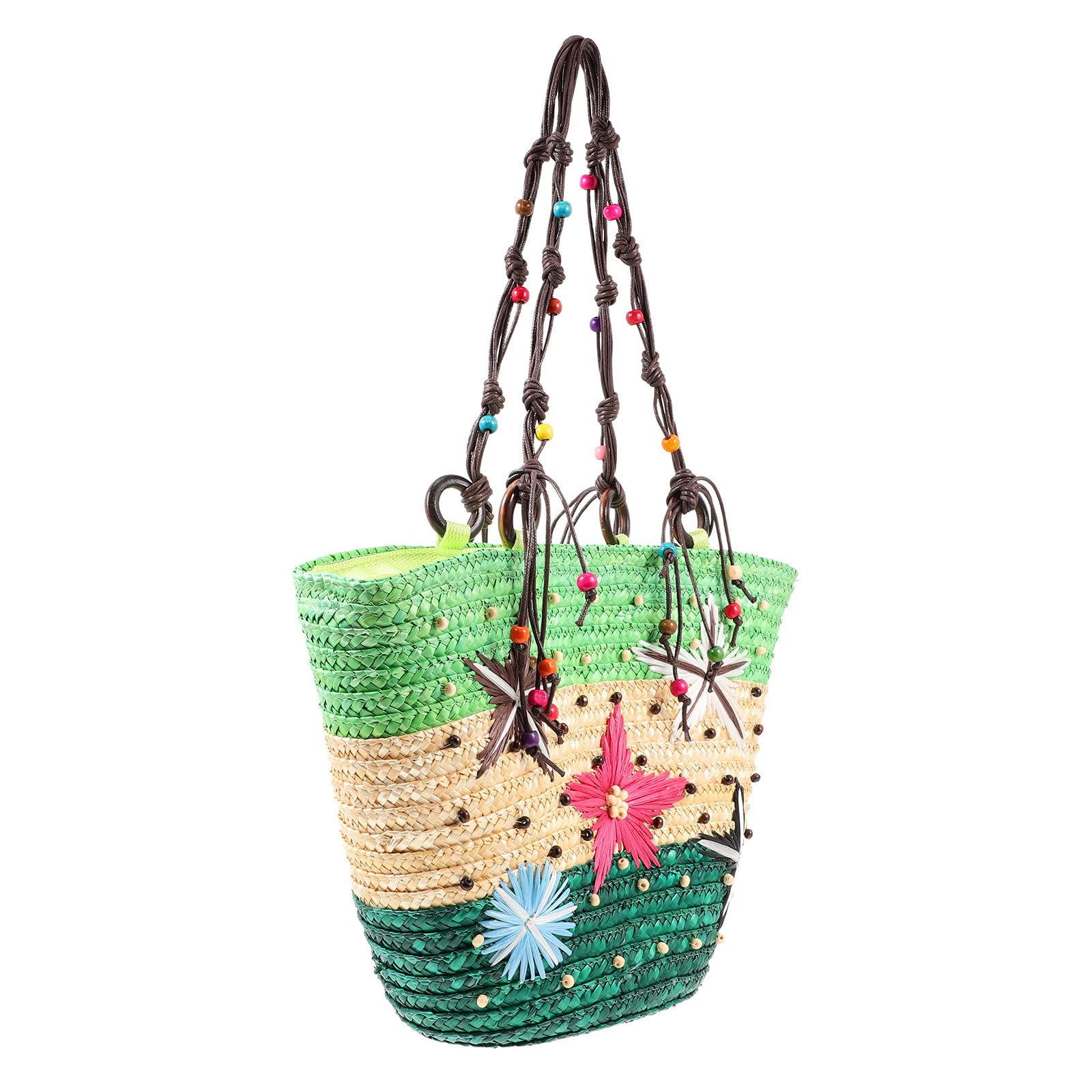Bolso de Playa de Paja Tejido a Mano Decoracion Verano Verde
