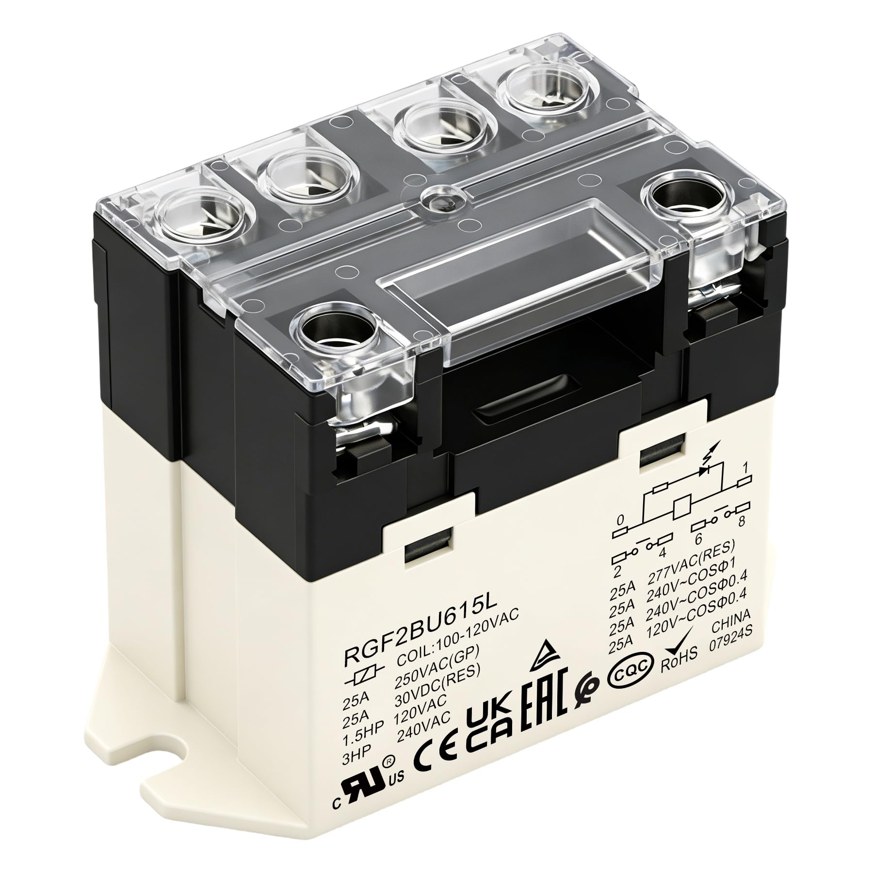 Weasch General Purpose Relay, RGF2BU615L, 25A 100-120VAC Coil Voltage, 6Pin Double Pole Single Throw Normally Open Contacts, with LED Indicator Light