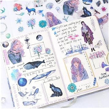 6sheets/Pack Cute Whale Paper Stickers Kawaii Stationery Stickers Girls Paste Stick Label for Diary Scrapbooking Photo