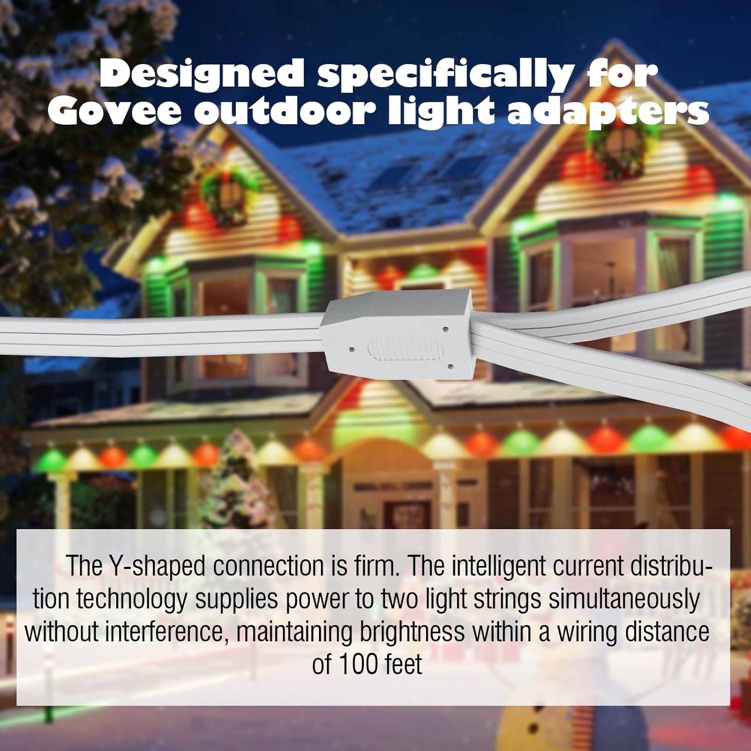 1 Male to 2 Female Y-Splitter for Govee Permanent Outdoor Lights Y-Shaped IP68 Waterproof Connector Compatible with Govee H705A H705B H705C H805A H805B H805C 3-Pin Extension Cable Cord (White)