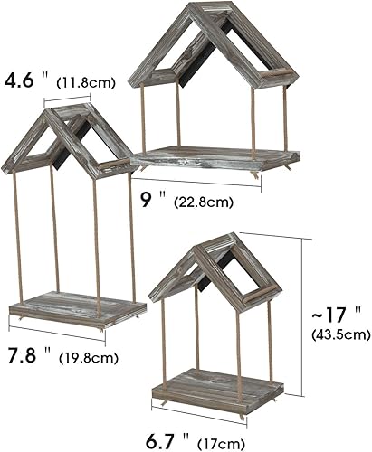 Miniatura 3 de J JACKCUBE DESIGN MK664A - Juego de 3 estantes flotantes de madera rústica para colgar en la pared, decoración bohemia de madera para sala de estar,