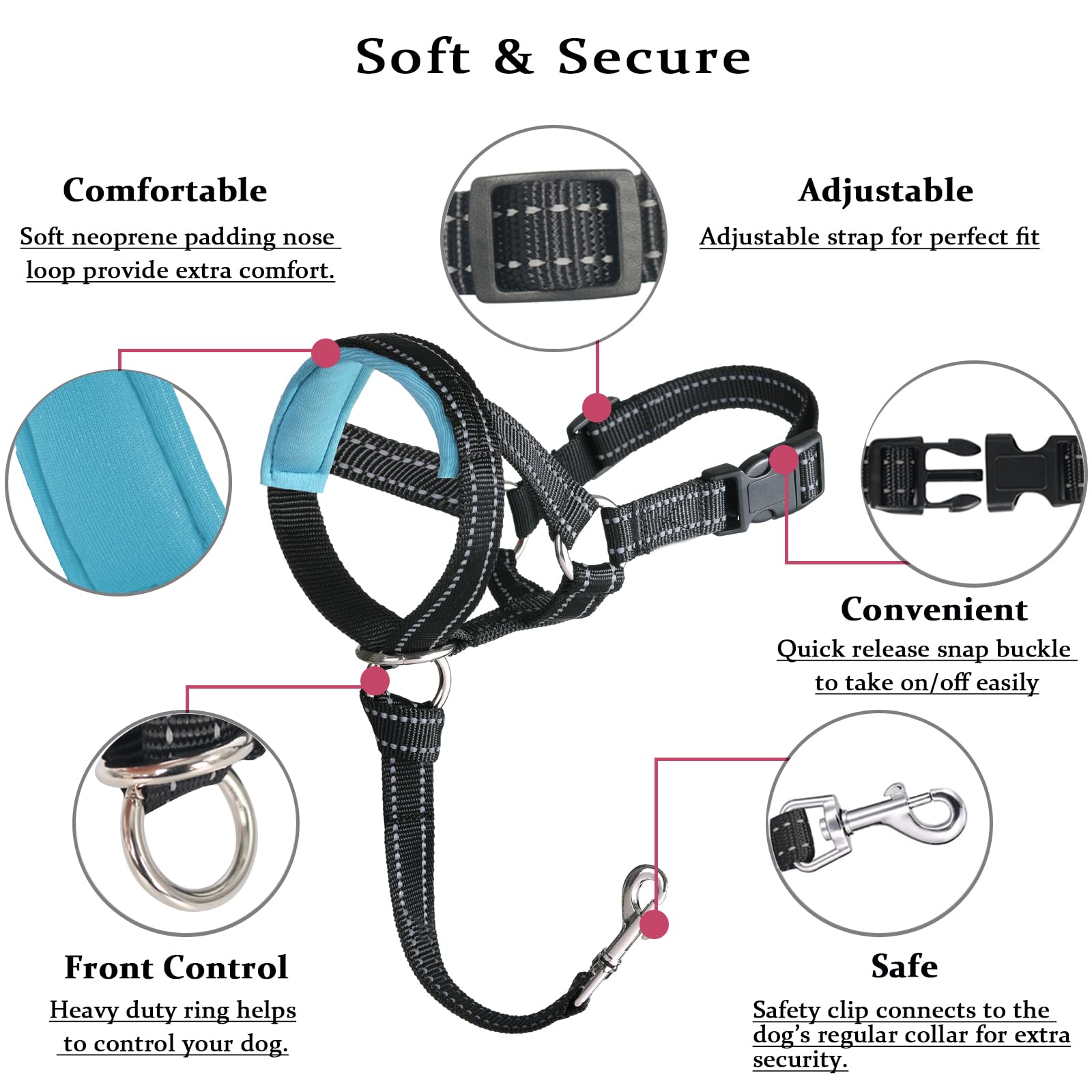 BARKLESS Dog Head Collar, No Pull Head Halter with Soft Padding, Reflective Soft Padded Snout Harness for Medium Dogs, Beagle - image 2