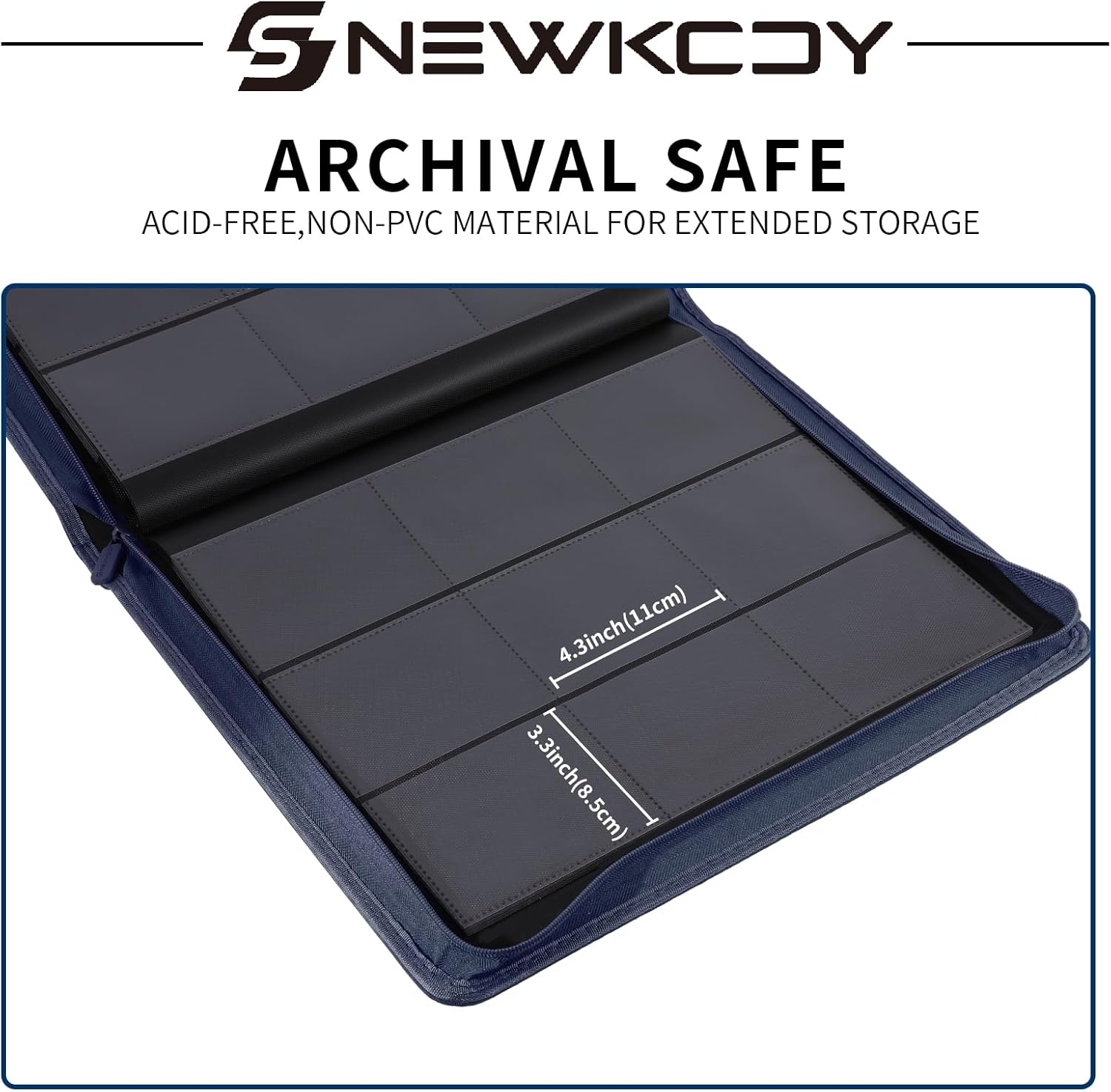 Snekdy Top loader Binder, 9 Pockets Top Loader，Holds 360 Top Loaders cards, Card binder with Sleeves for card in 3 x 4 inches color smooth Zipper PU Leather (Blue)
