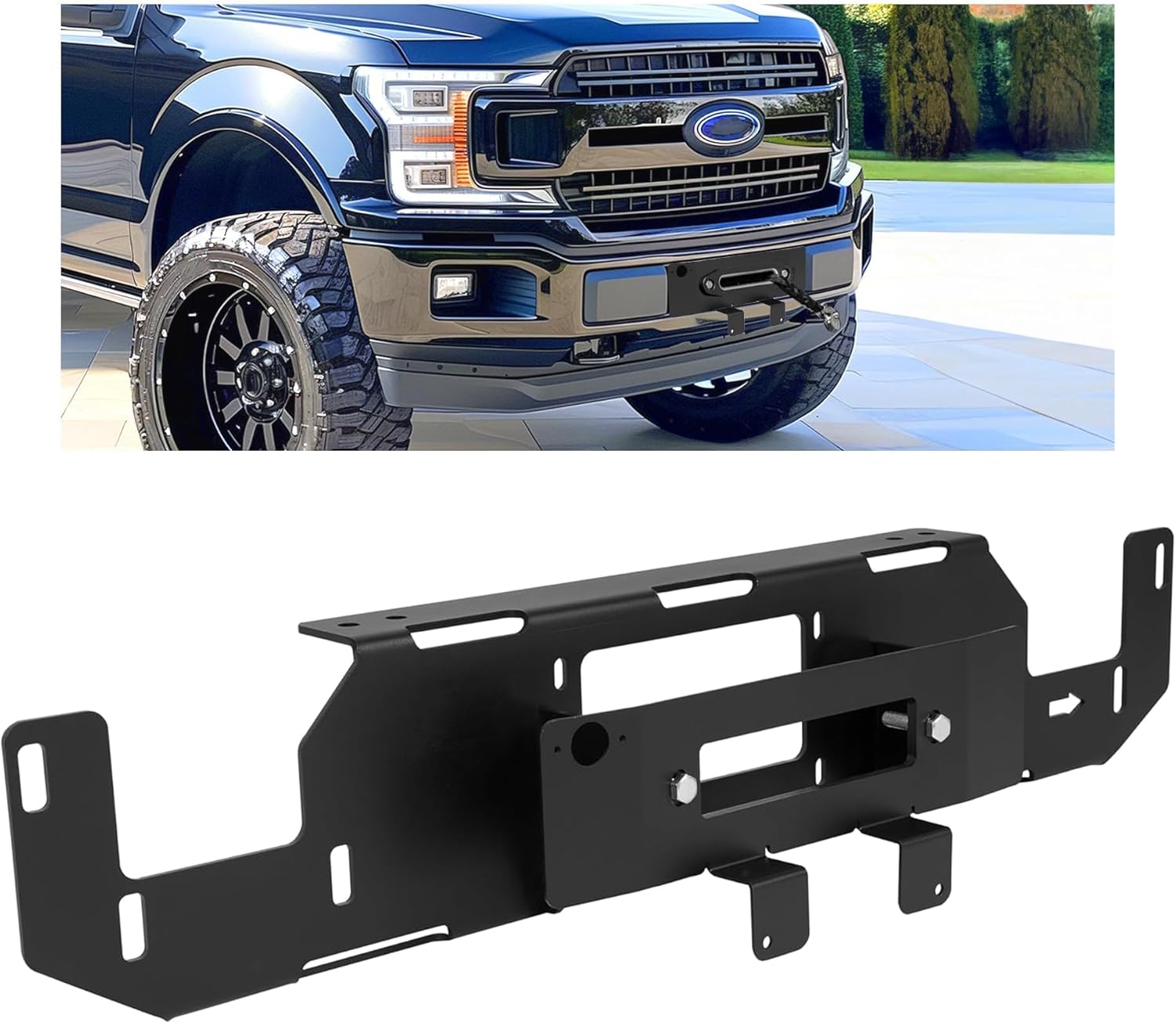 KUAFU Winch Mount Compatible with 2015-2020 Ford F150 Hidden Winch Mounting Plate Steel Black