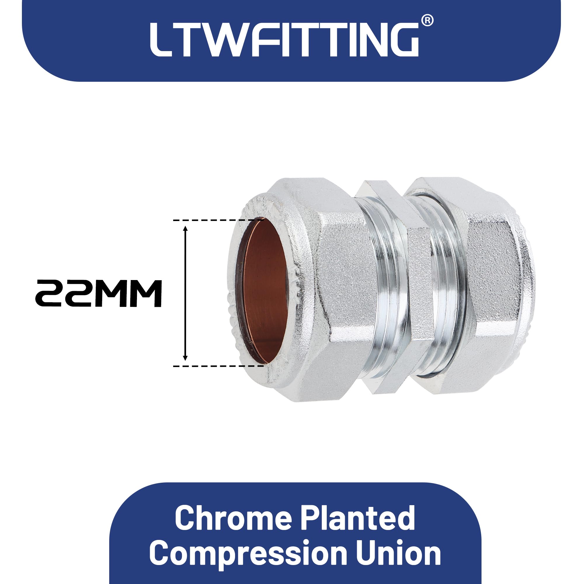 LTWFITTING Lot de 2 raccords de compression en laiton plaqué chrome 22 mm