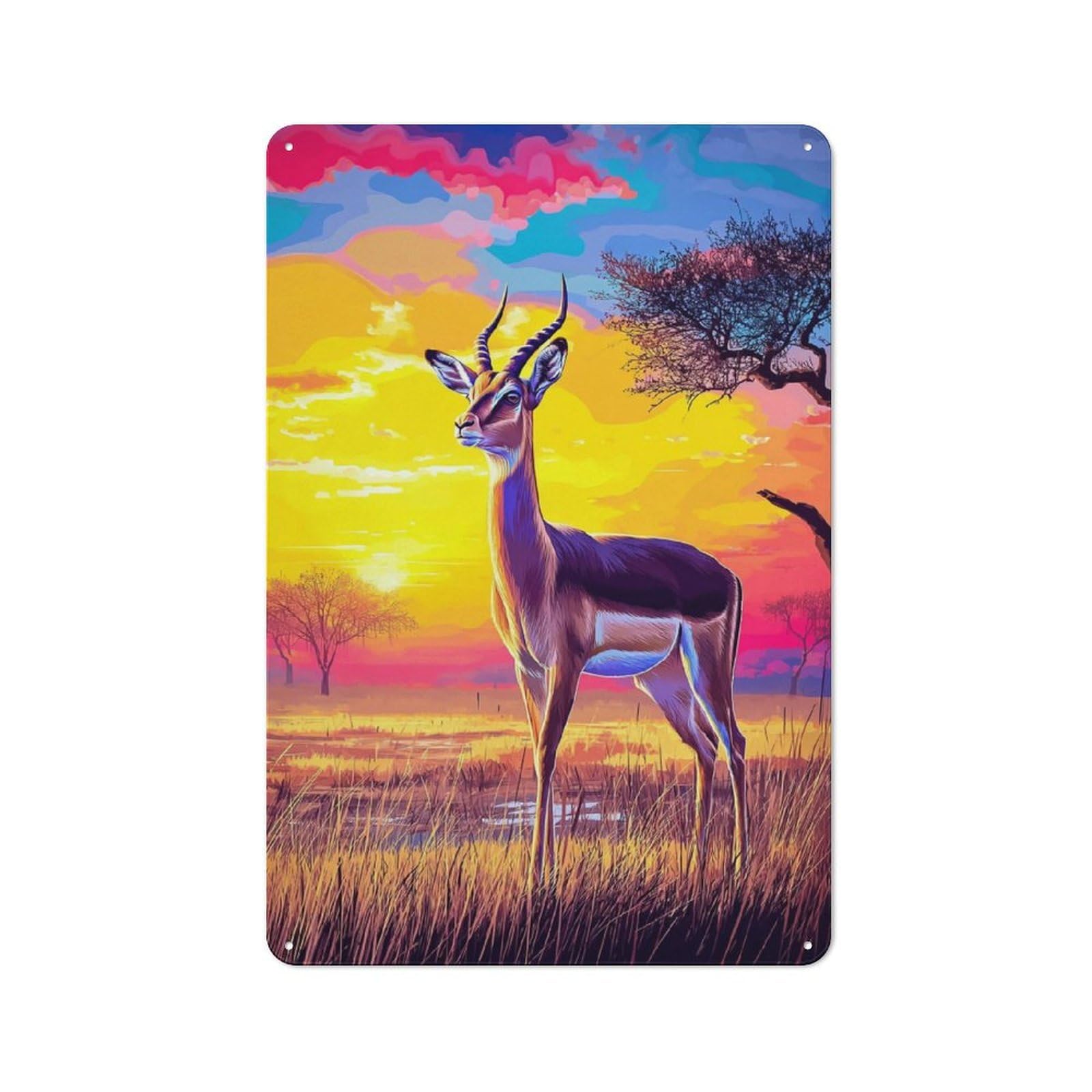 Junmoney Colorful Sunset With Antelope Rustic Tin Wall Plaque 30X20cm For Kitchen Or Home Bar, A Winter Wall Decor Update For Kitchen Decor Lovers