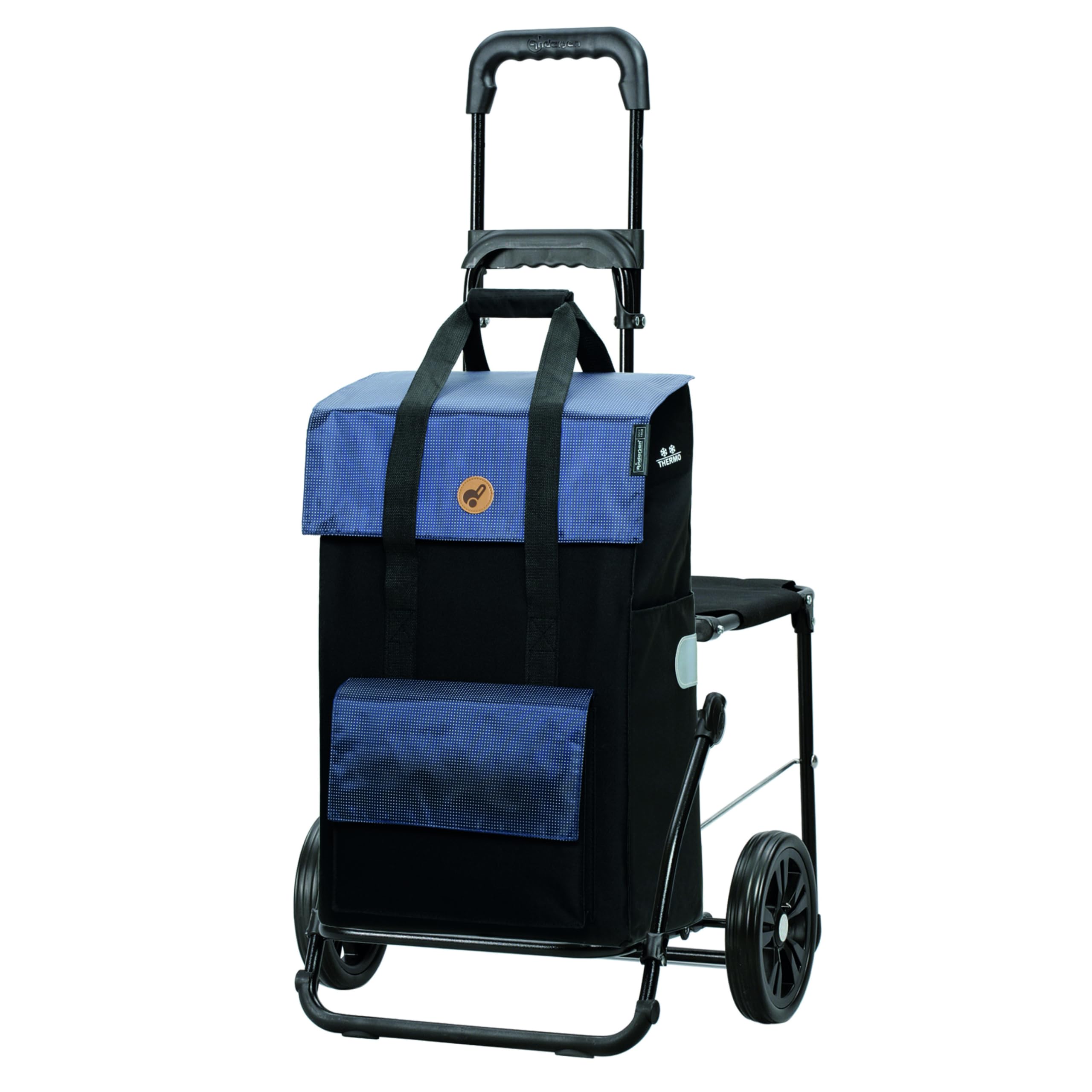 Andersen Einkaufstrolley - klappbar - 43 Liter - Mit Klappsitz bis 120 kg | höhenverstellbar - mit Kühlfach - belastbar 50 kg - Stahlgestell - Trolley - Komfort Shopper Vektor blau