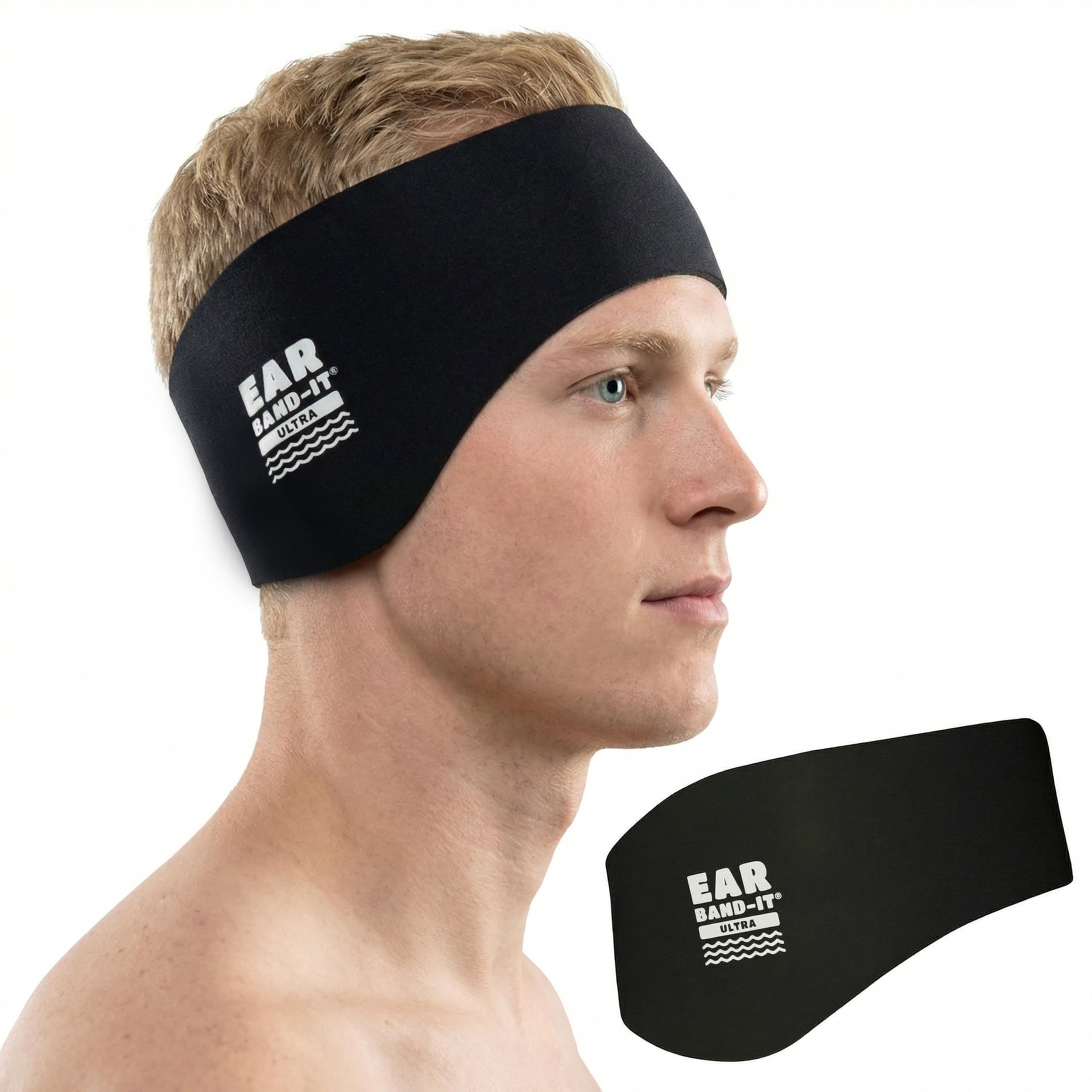 Ear Band-It Ultra Swimming Headband (Keep Water Out, Hold Earplugs in) Doctor Recommended Large (Ages 8-Adult) Black