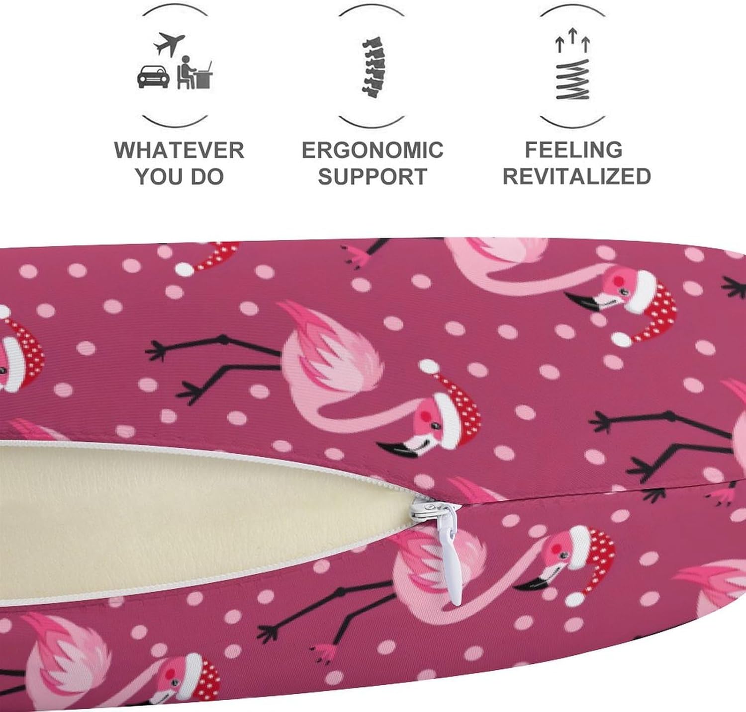 Flamingo with Santa Hat Travel Pillow U Shape Neck Pillow Washable Pillowcase for Sleeping Chair