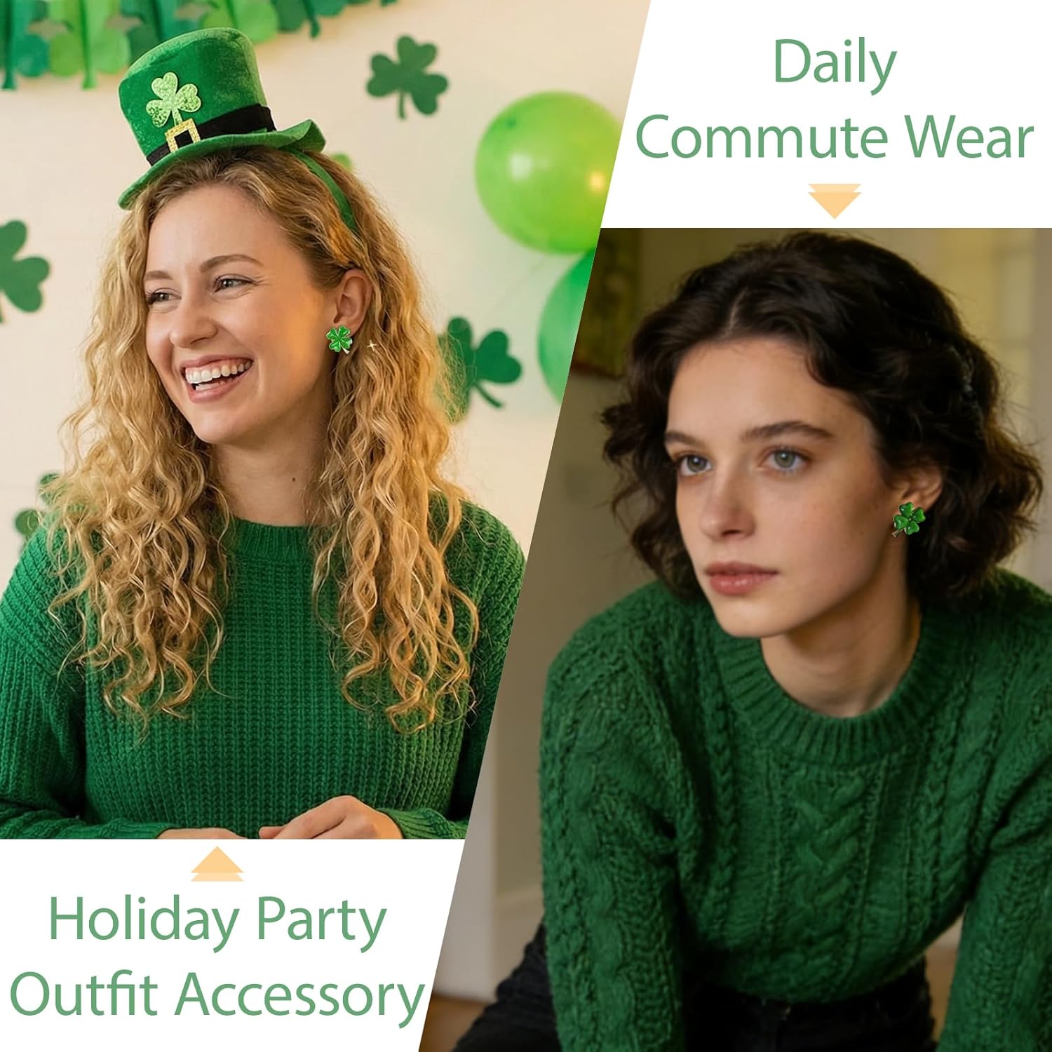 Shamrock St Patricks Day Earrings for Women Shirt Accessories Irish Symbol Jewelry Gift, Pierced Available Green Leaf Clover Dangle - Image 6