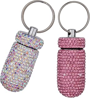 Glittering Tablet Keeper KeychainSmall Tablet Dispenser Jar for Travelers and Outdoor Enthusiasts Portable Case Keychain