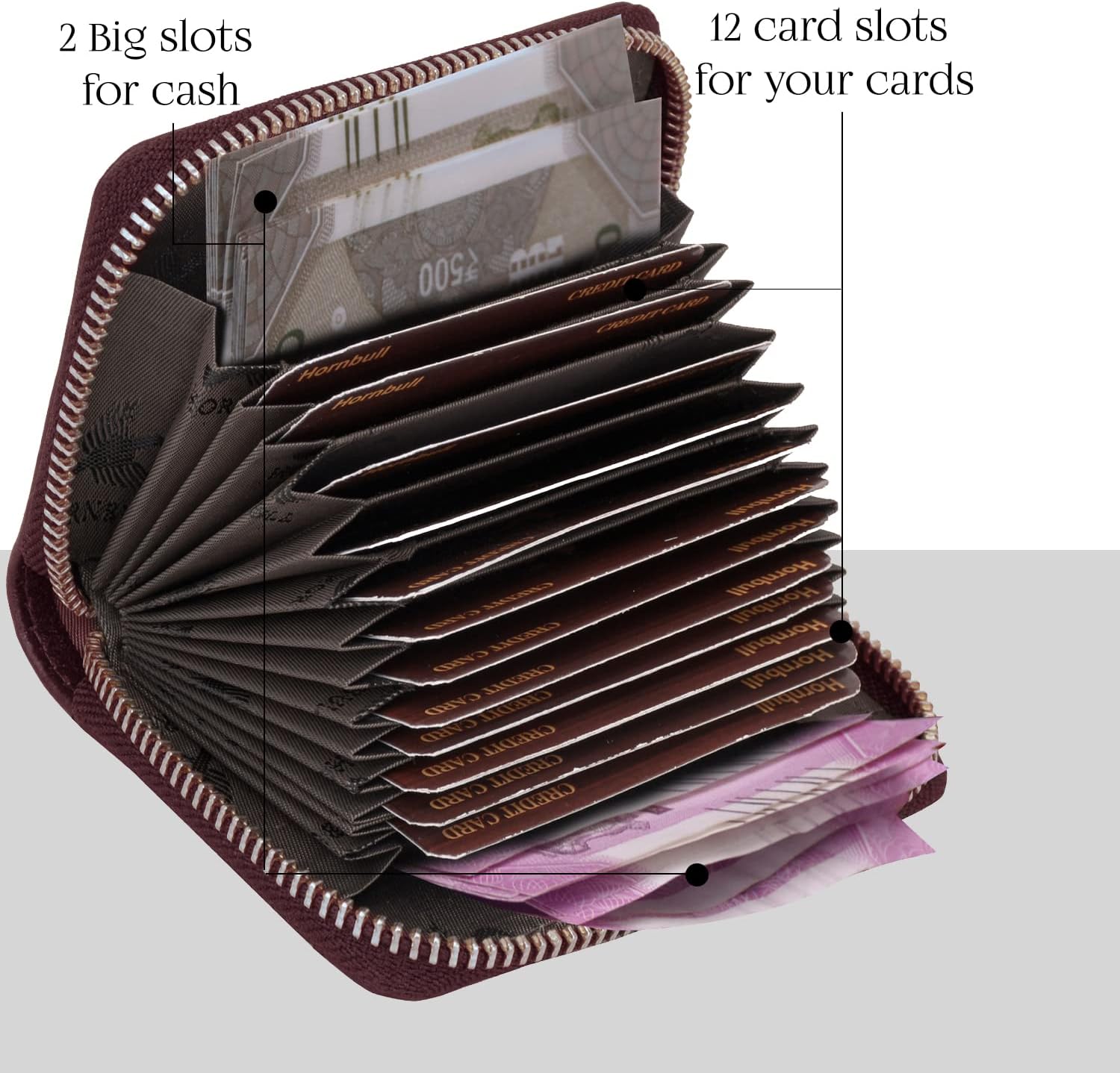 HORNBULL Steve RFID Blocking Leather Wallet for Men | Vertical Credit Debit Card Holder, Brn, Compact, Zip Around Wallet