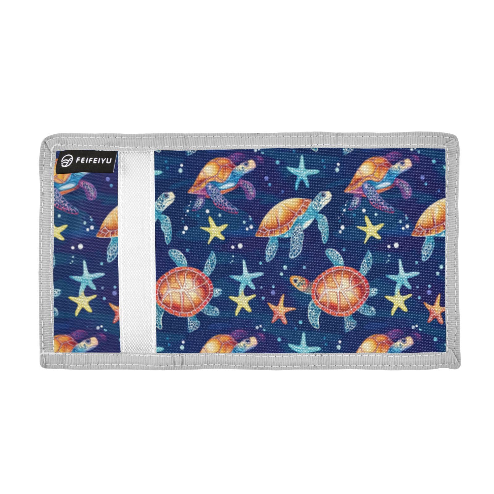 Wusikd Colorful Turtle Kids Wallet for Boys Girls Starfish Stars Toddler Trifold Wallet Novelty Wallet for Teens Women Men