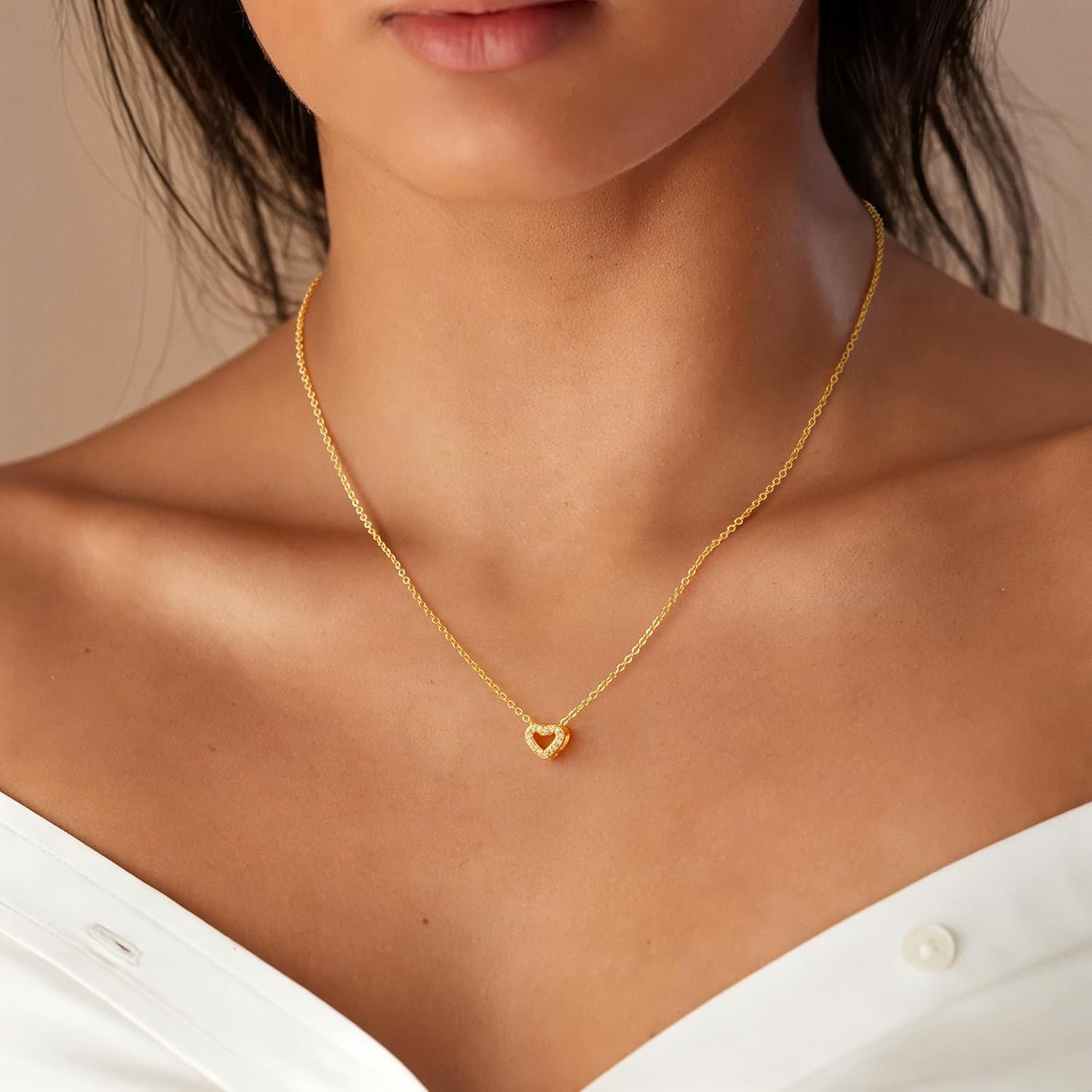 Cute Heart Necklace Tiny 14k Gold Heart Pendant Choker Necklaces Small Gold Love Open Heart Chain Necklace for Women Dainty Gold Necklace Gifts for Her Hypoallergenic and colorfast - Image 3