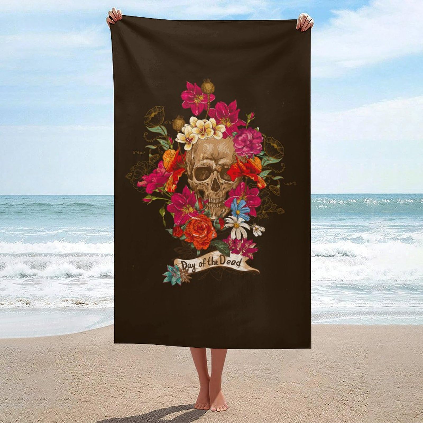 LEDFCVSU Beach Towel, Day Of The Dead Bath Towel, Absorbent Towel for Swimming, Sports, Travel