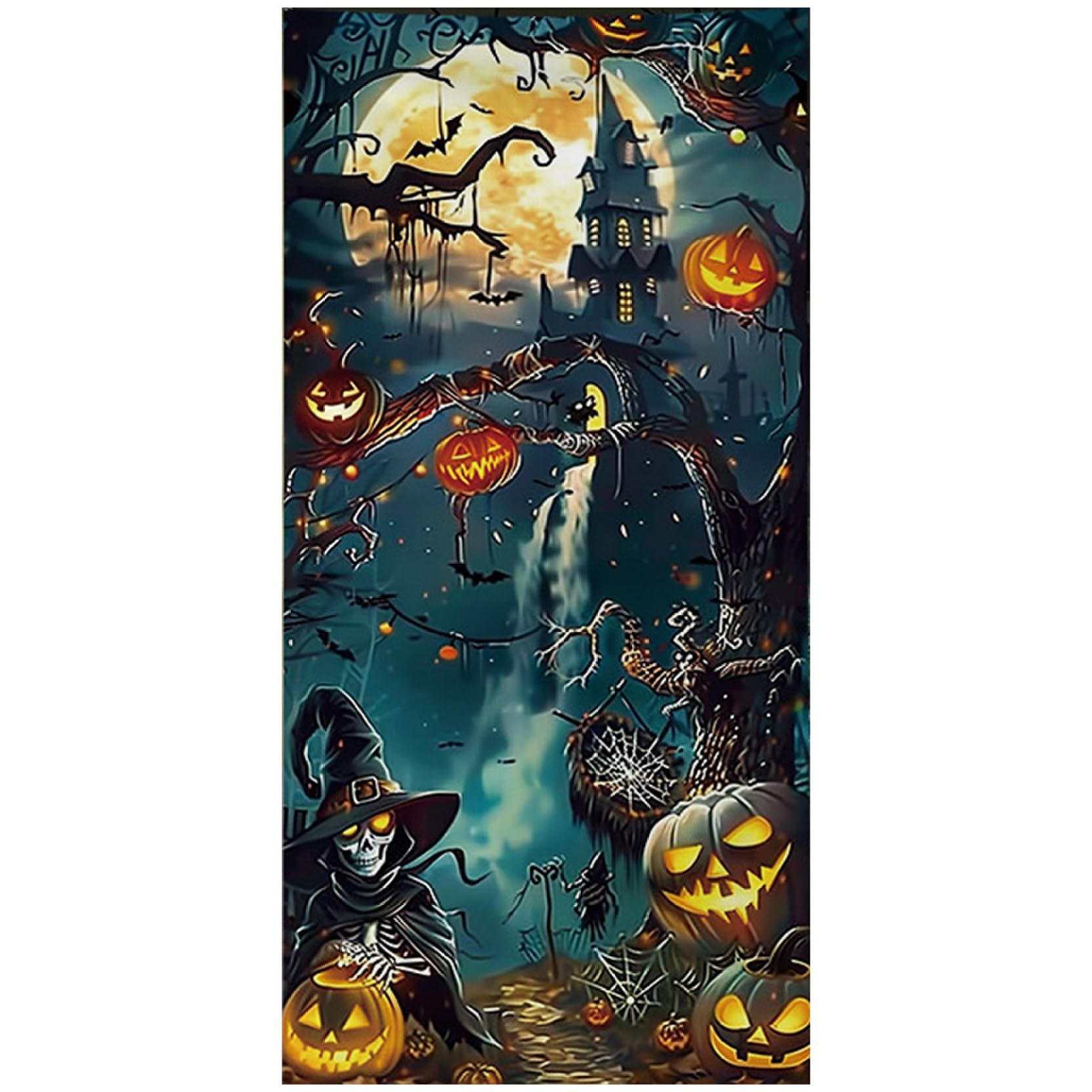 Pesoncarl Halloween Door Cover 80x36in Scary & Spooky Halloween Door Decorations with Fastening Tape Vibrant Polyester Cover for Party, Haunted House, Style 2, Creepy