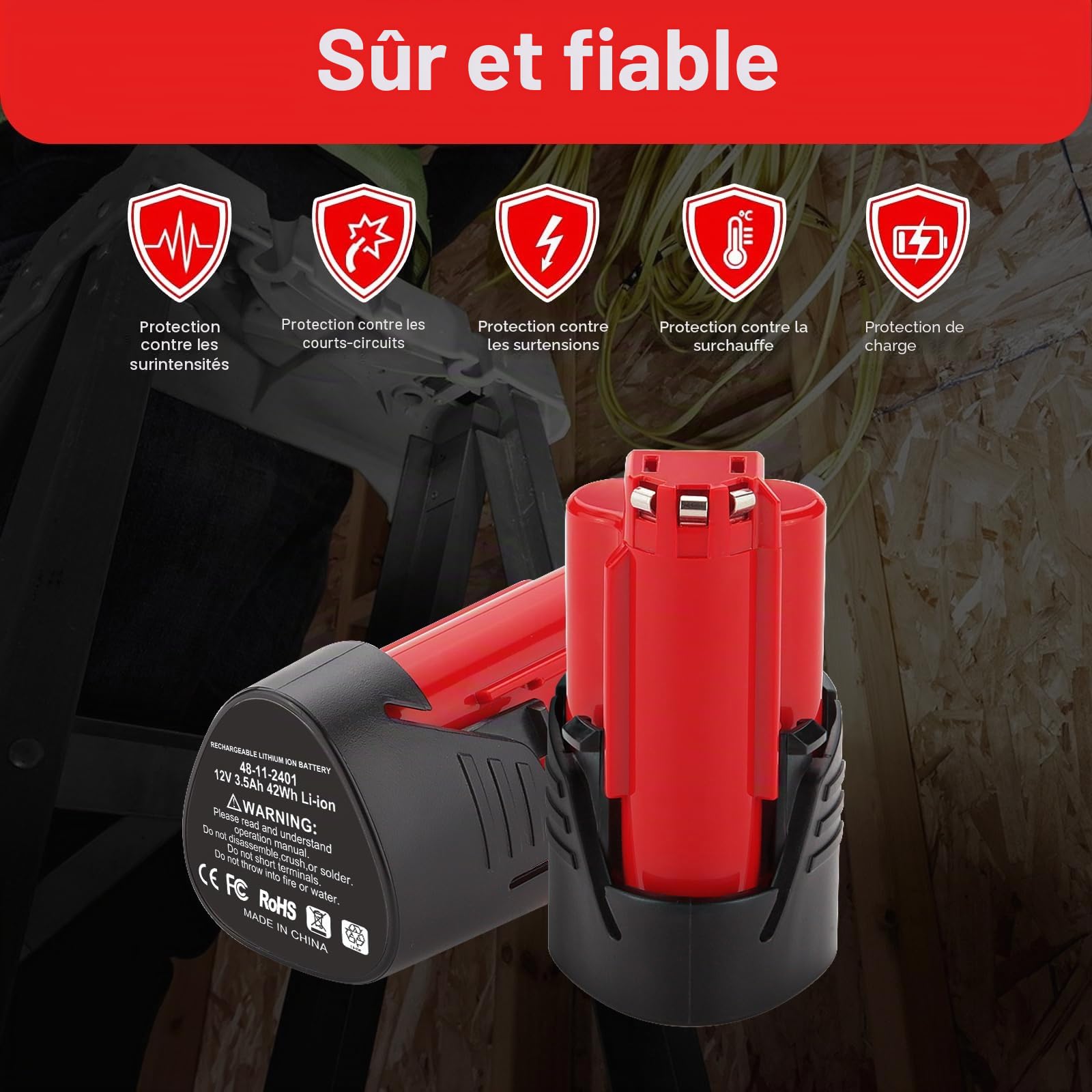 Energup 2X 12V 3.5Ah Batterie et Chargeur pour Milwaukee Batterie 12V | Chargeur Rapide Compatible avec 48-11-2411 48-11-2402 48-11-2440