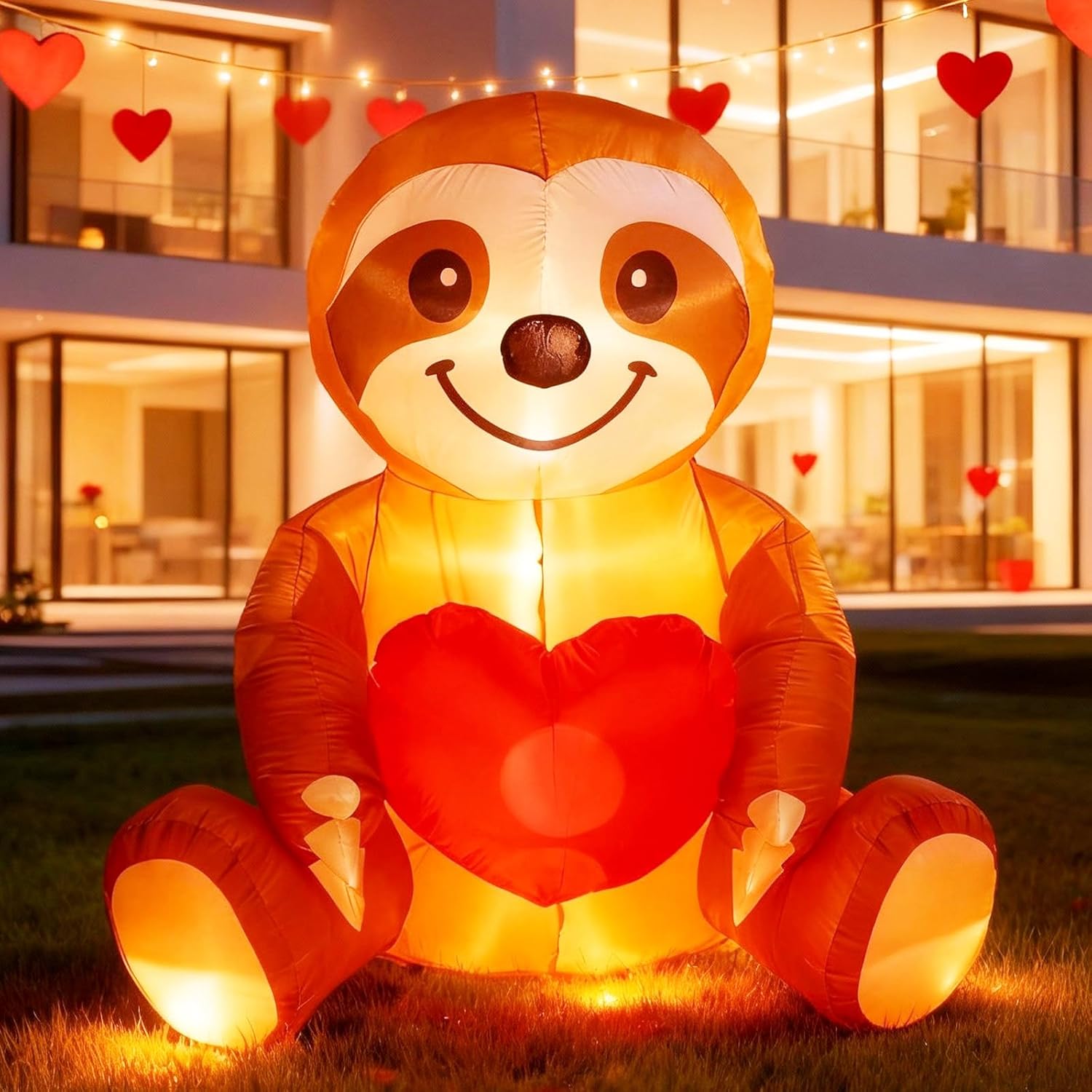 Glooglitter 4ft Valentine's Day Inflatable Outdoor Decorations Sloth with Love Heart LED Lighted Valentines Blow up Yard Decorations for Anniversary Wedding Propose Garden Lawn Indoor Outdoor Decor