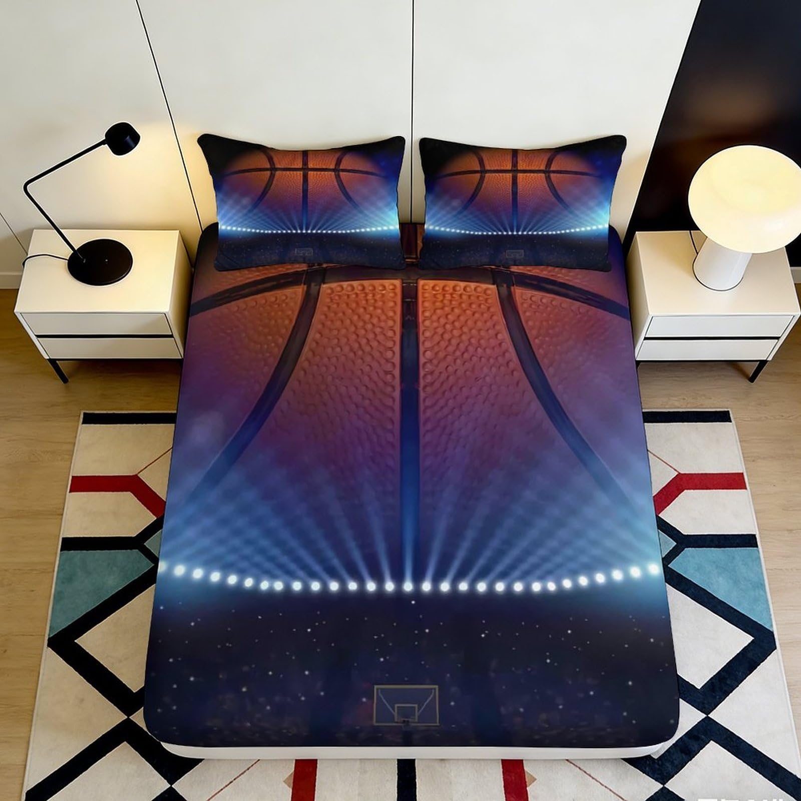 Jqzkxnhpbr Style-10 3D Printed Basketball Court Fitted Sheet Microfiber Soft Breathable Sports Ball Bed Cover For Bedroom Dorm Mattress Protection Decor 90X200x25cm