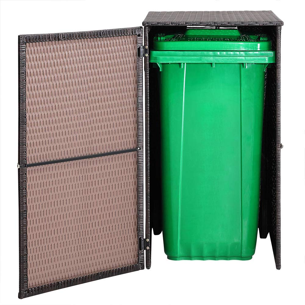 CASARIA® Cache Poubelle extérieur Couvercle + Fermeture 240L abri Poubelle 115x80x65cm polyrotin Range Poubelle Cache conteneur déchets