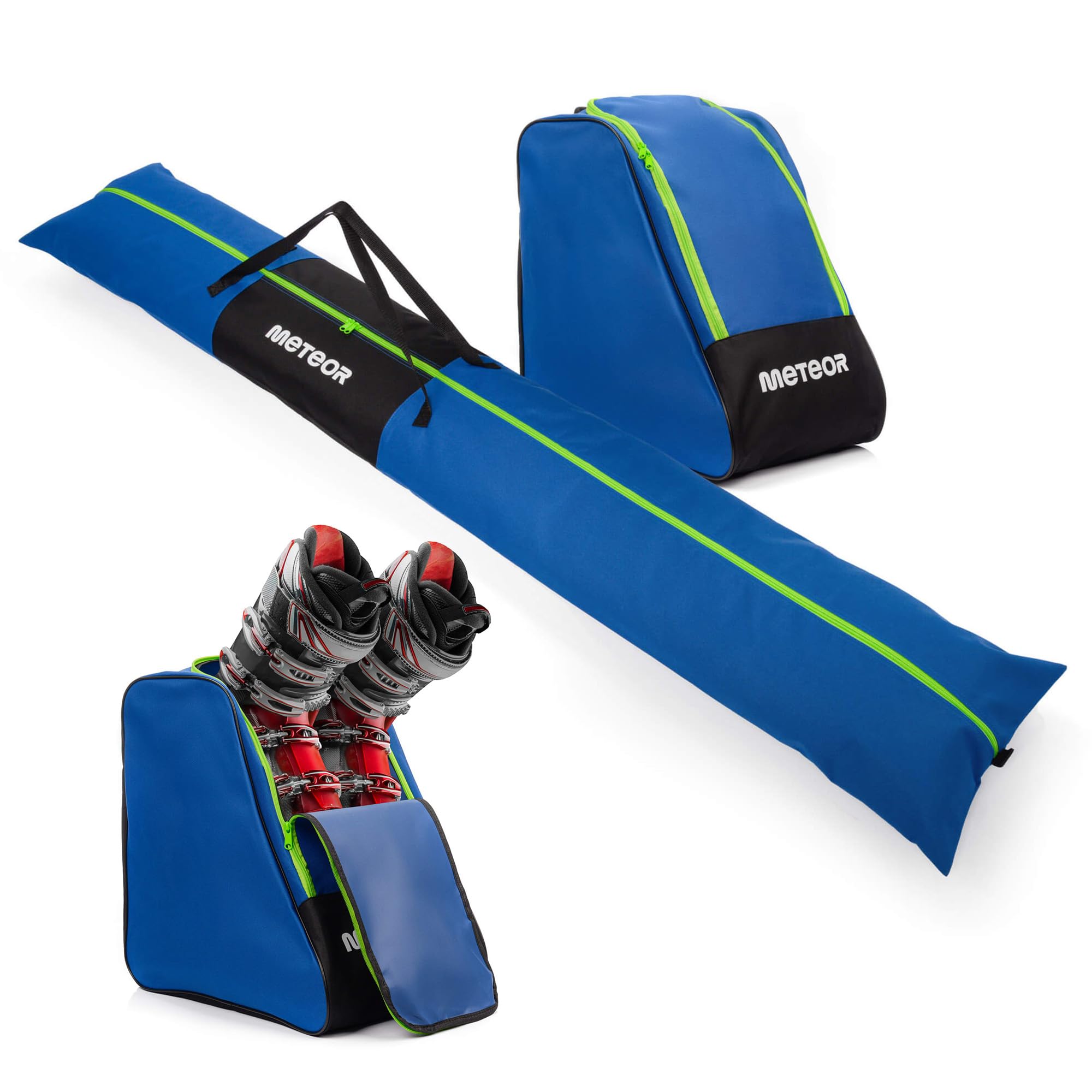 meteor Skitasche Set - Skisack 177 cm & Belüftete Skischuhtasche - Wasserabweisend, Perfekt für Wintersport und Skiurlaub - Komplettes Set
