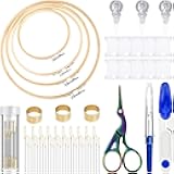 Mudder 53 Pieces Cross Stitch Tool Embroidery Starter Kit Includes Bamboo Circle Cross Stitch Hoop Ring Sewing Scissors Needle Threading Tools Thimbles Floss Bobbins Seam Ripper and Embroidery(Blue)