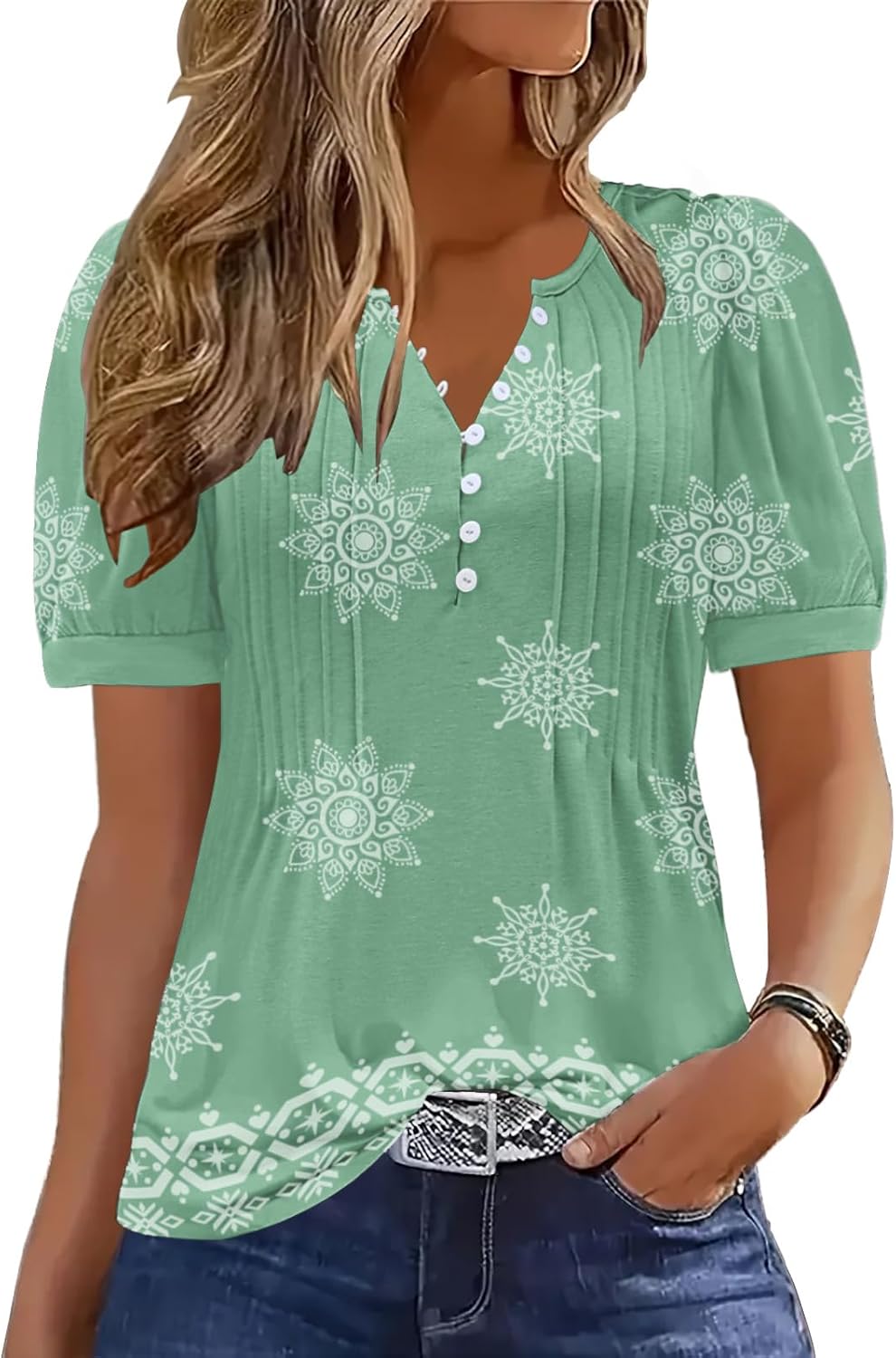 ETCYY Womens Shirts Dressy Casual Short Sleeve 2026 Summer Tops Spring V Neck Button Down Pleated Ladies Tunic Blouses