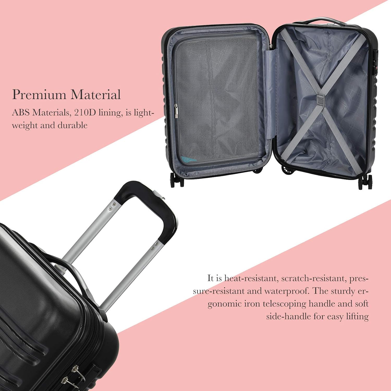 Murtisol Luggage Sets Expandable TSA Lock Lightweight Durable Spinner Double Wheels, Black,3-Piece(20/24/28)