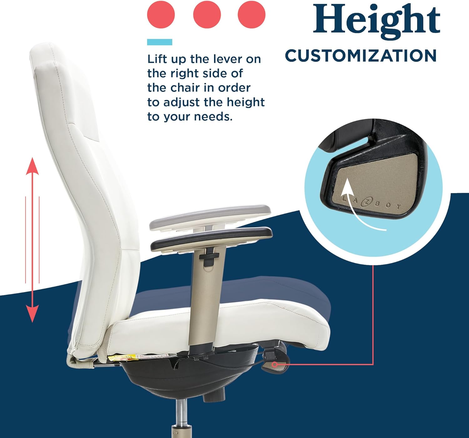 Diagram illustrating how to adjust the height of the armrests on the La-Z-Boy Baylor chair
