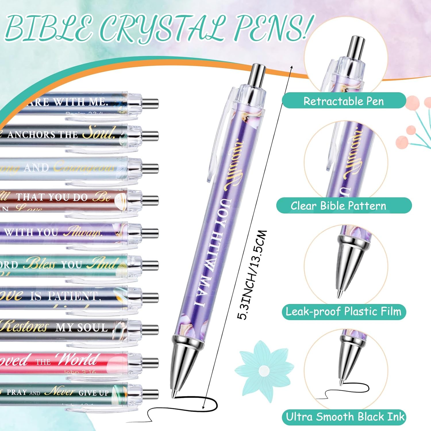 200 Pcs Christian Gifts for Women Christian Accessories Include 50 Bible Verses Notebooks 50 Church Bookmarks 50 Scripture Pens 50 Organza Bags for Church Motivational Gift(Colorful) - Image 3