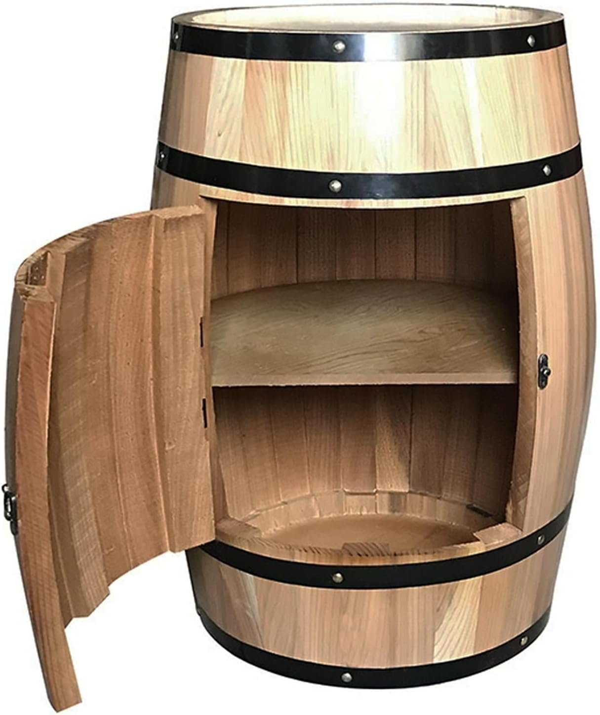 Solid Wood Oak Wine Cabinet with Locking Door, Decorative Beer Bucket Display, Natural Timber Storage for Wine Cellar and Winery Decoration