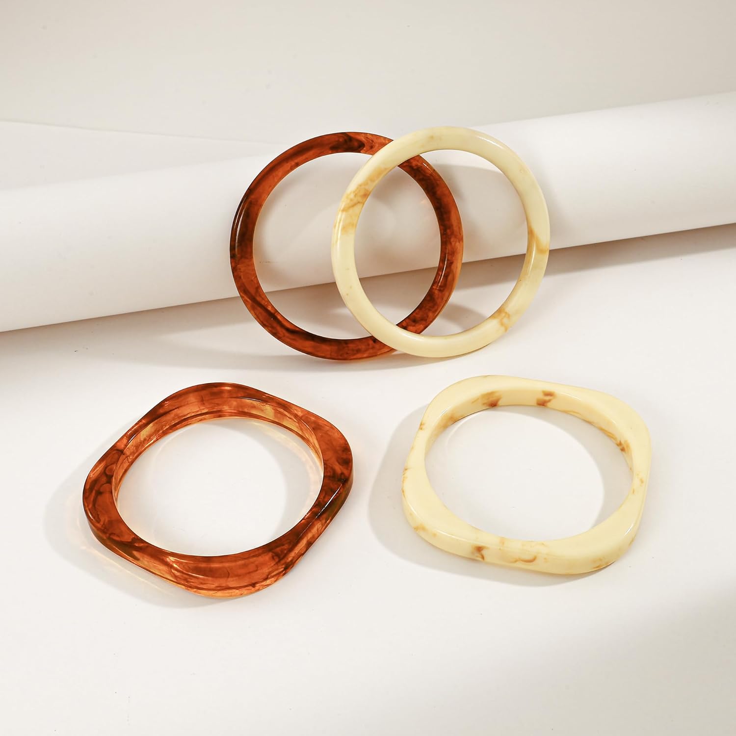 4Pcs Acrylic Bracelet Set for Women Cream White Resin Bangle Tortoiseshell Resin Bracelets Boho Stackable Bracelet Jewelry - Image 3