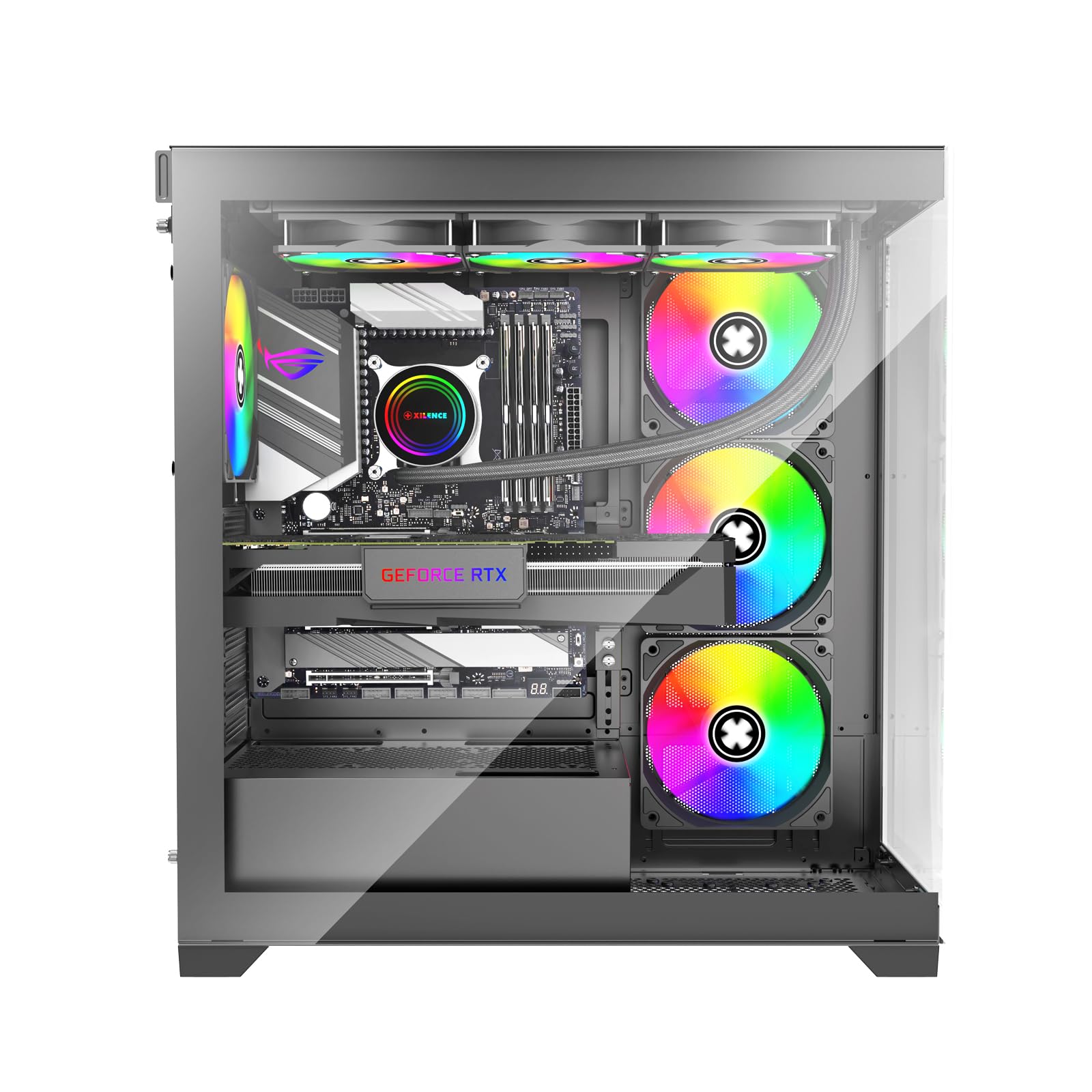 Xilence X818.ARGB XILENT Gleam obudowa komputera gamingowego, 4 x wentylator ARGB 140 mm, ATX Midi Tower Case, szkło akwariowe, z uchwytem na kartę graficzną, płytka sterująca PWM/ARGB, dla dobrego
