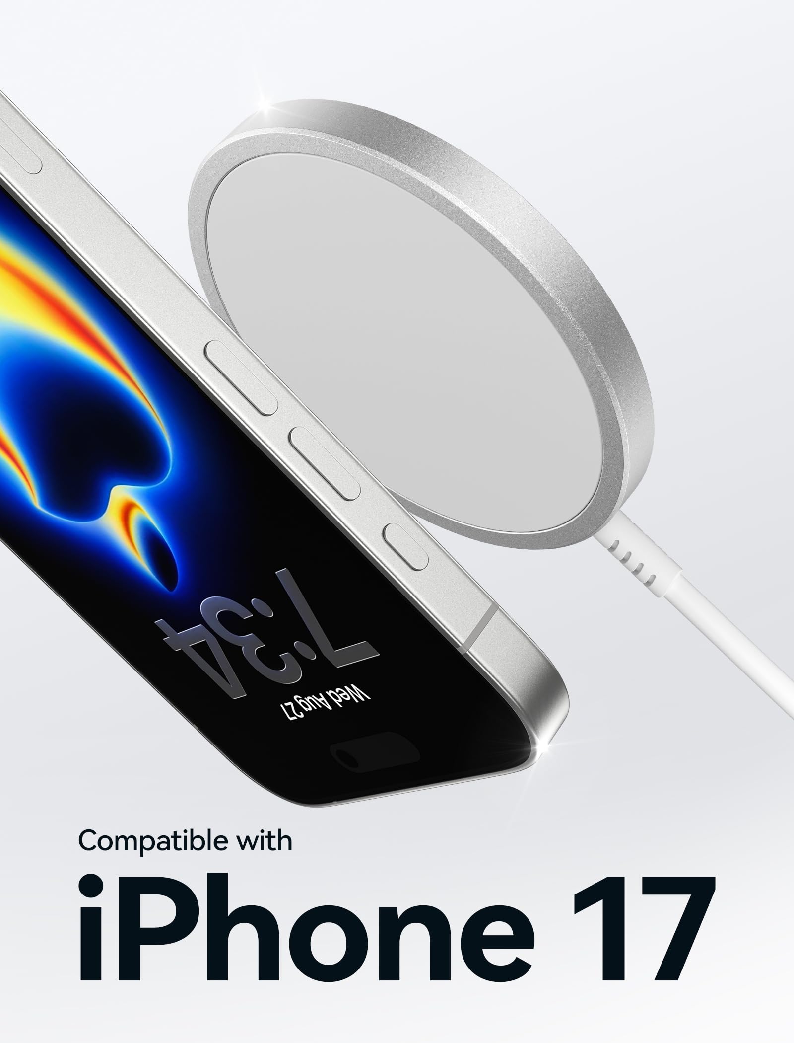 JSAUX 15W Mag-Safe Ładowarka magnetyczna kompatybilna do MagSafe iPhone 14 Plus/iPhone 14 Pro Max/iPhone 13 Pro Max/13 Pro Max/13 Mini/13 Pro/13/12 Mini/12 Pro Max/Airpods Pro Srebrny