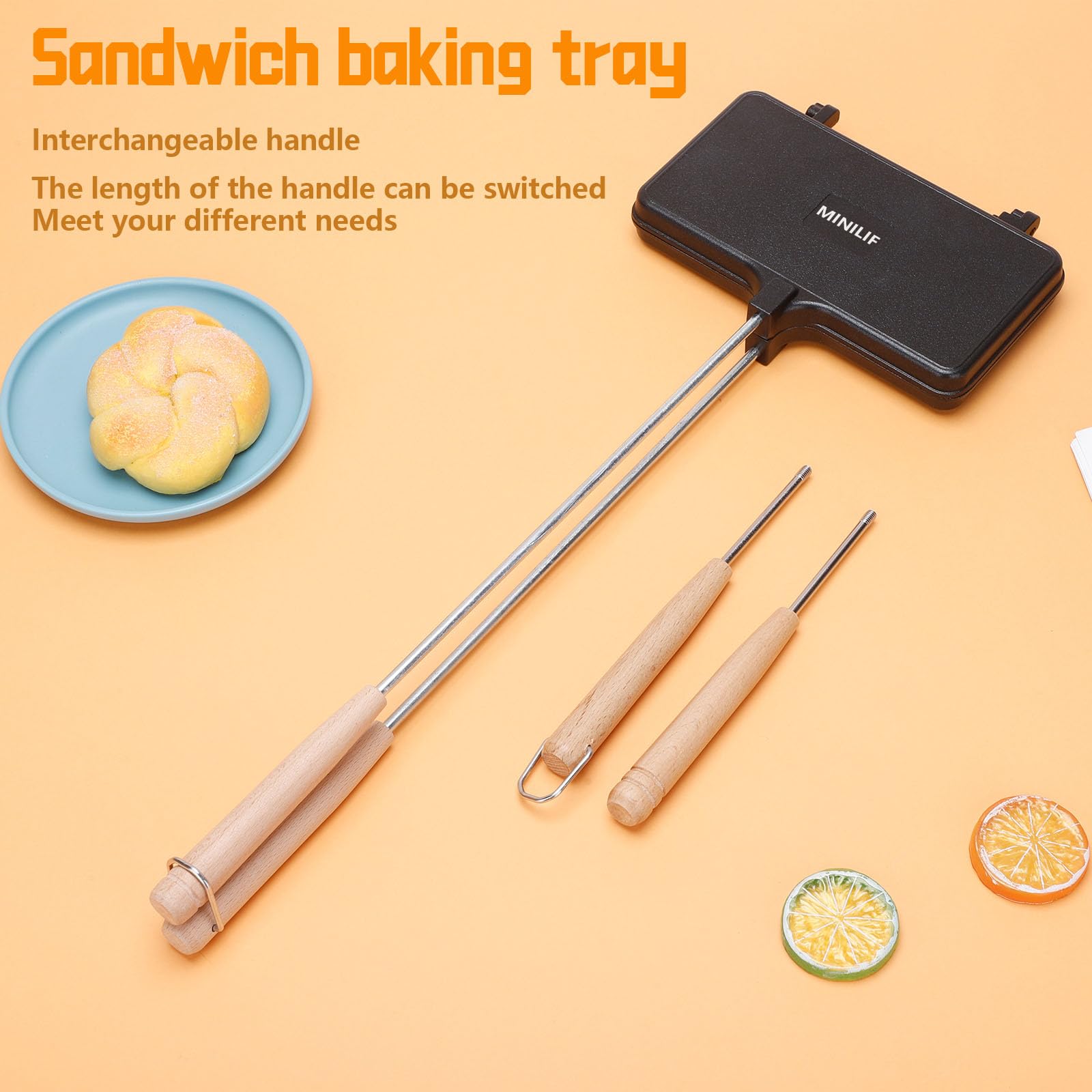 Bandeja para hornear sándwich de gran tamaño con asas intercambiables, perfecta para el hogar y al aire libre, sándwich de fogata y pastelera hobo, sartén de desayuno 3