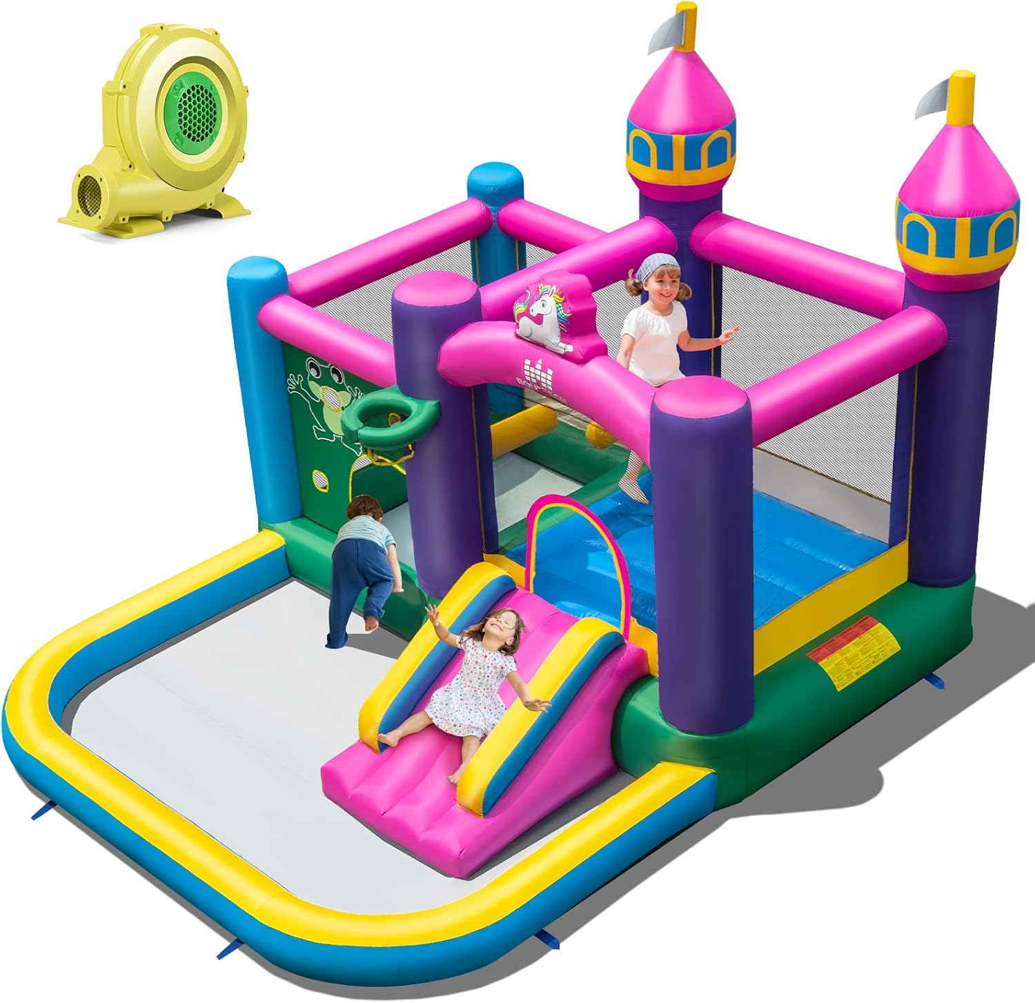 HONEY JOY Inflatable Bounce House, 6in1 Unicorn Blow up Jumping Bouncer w/Large