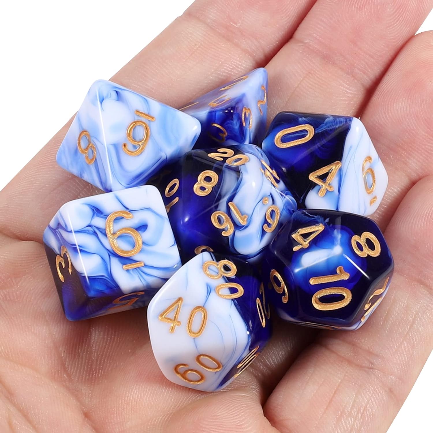 CiaraQ DND Polyhedral Dice Set with Dice Bag for Dungeons and Dragons RPG MTG Role Playing Table Games (Blue Mixed White)