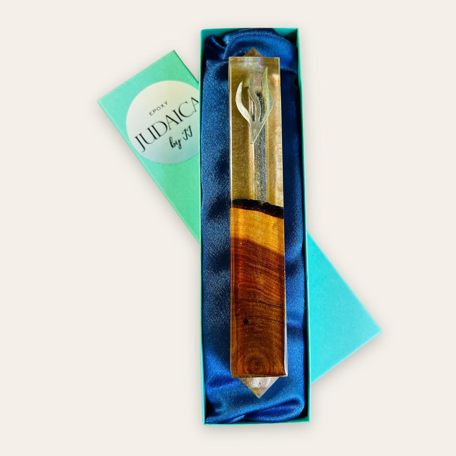 Handmade Earth Tone Oak Wood & Epoxy Resin Mezuzah Case - Authentic Israeli Judaica - Elegant Mezuza Gift for Jewish Homes