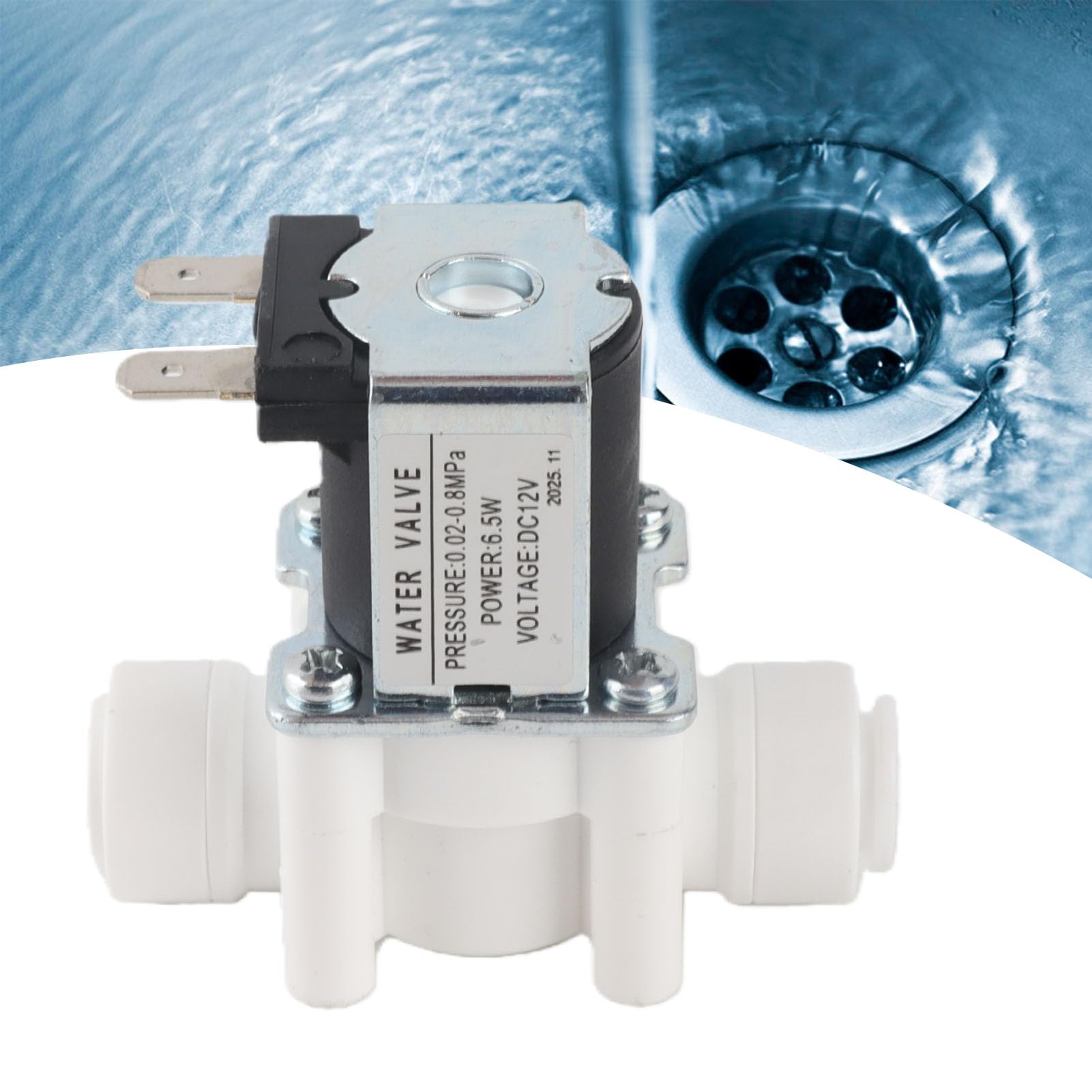 Elettrovalvola 12V DC 3/8" NC a Normale Chiusura per Depuratore d'Acqua con Attacco Rapido, Valvola Magnetica Elettrica in Plastica e Rame, Impermeabile