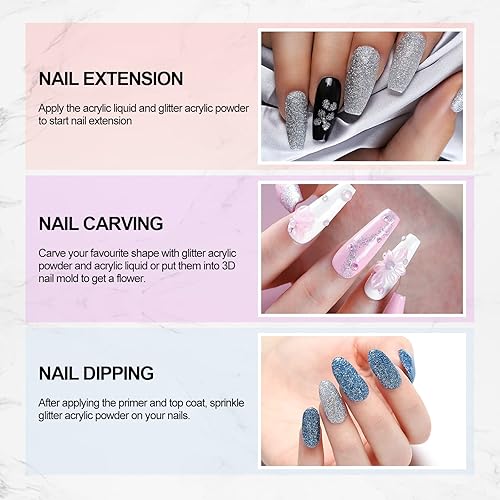 Miniatura 7 de Kit de uñas acrílicas para principiantes con todo, kit de uñas acrílicas, juego profesional de polvo acrílico y líquido, 66 piezas de polvo de