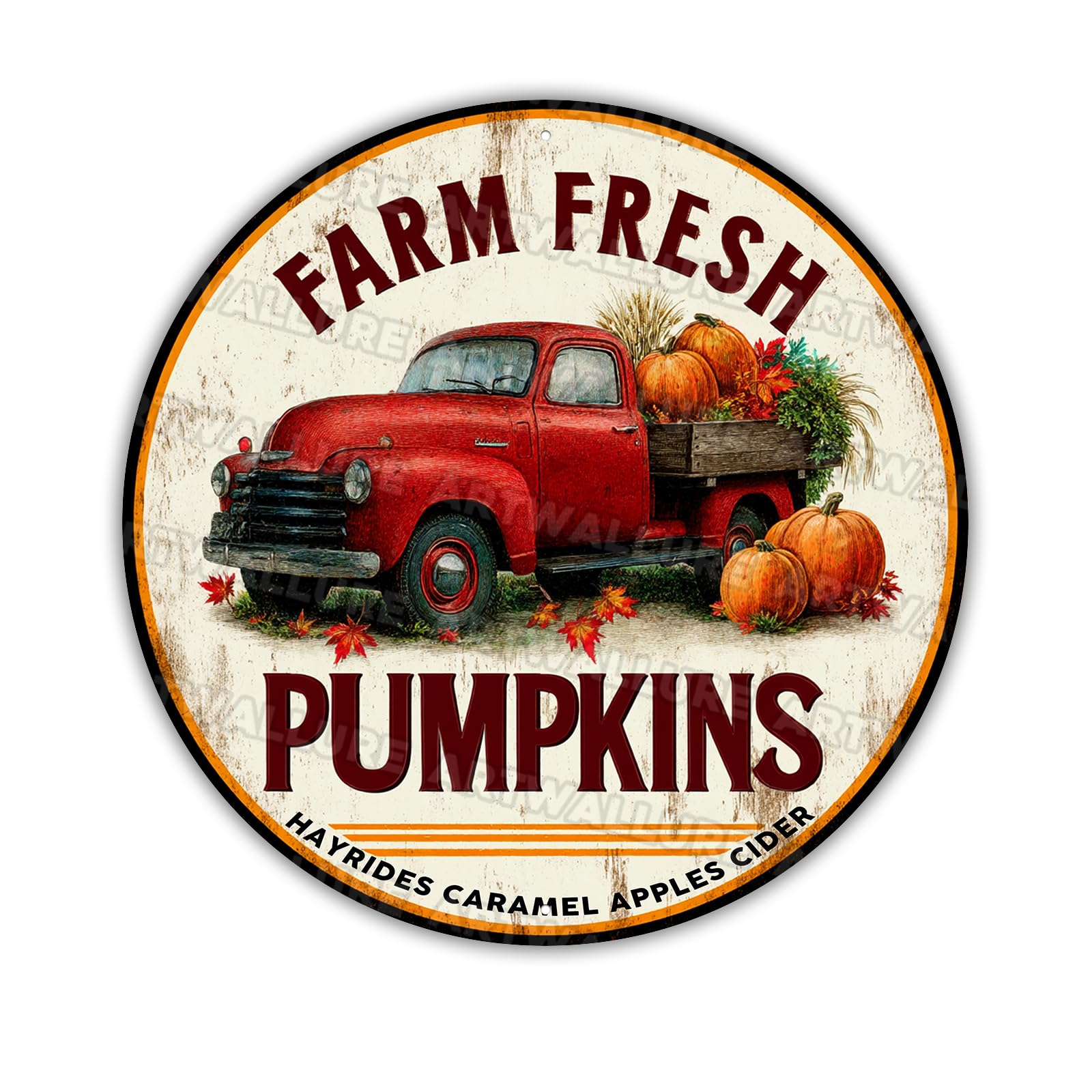 Farm Fresh Pumpkins Hayrides Caramel Apples Cider Red Vintage Truck Metal Tin Sign Retro Wall Art for Home Bar Cafe Pub Beer Decor Crafts Fall Thanksgiving Autumn 8x8inch