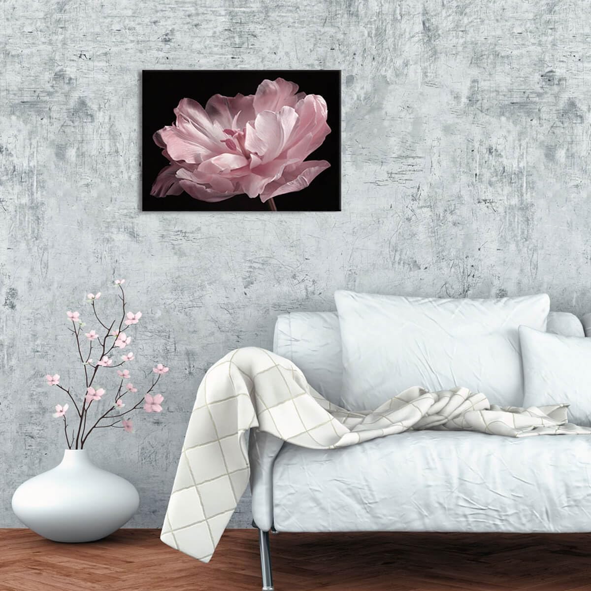 Pink Bebroom Decor Bathroom Wall Art Pink Black And White Flower Canvas Prints Pictures Stretched 20x28inch